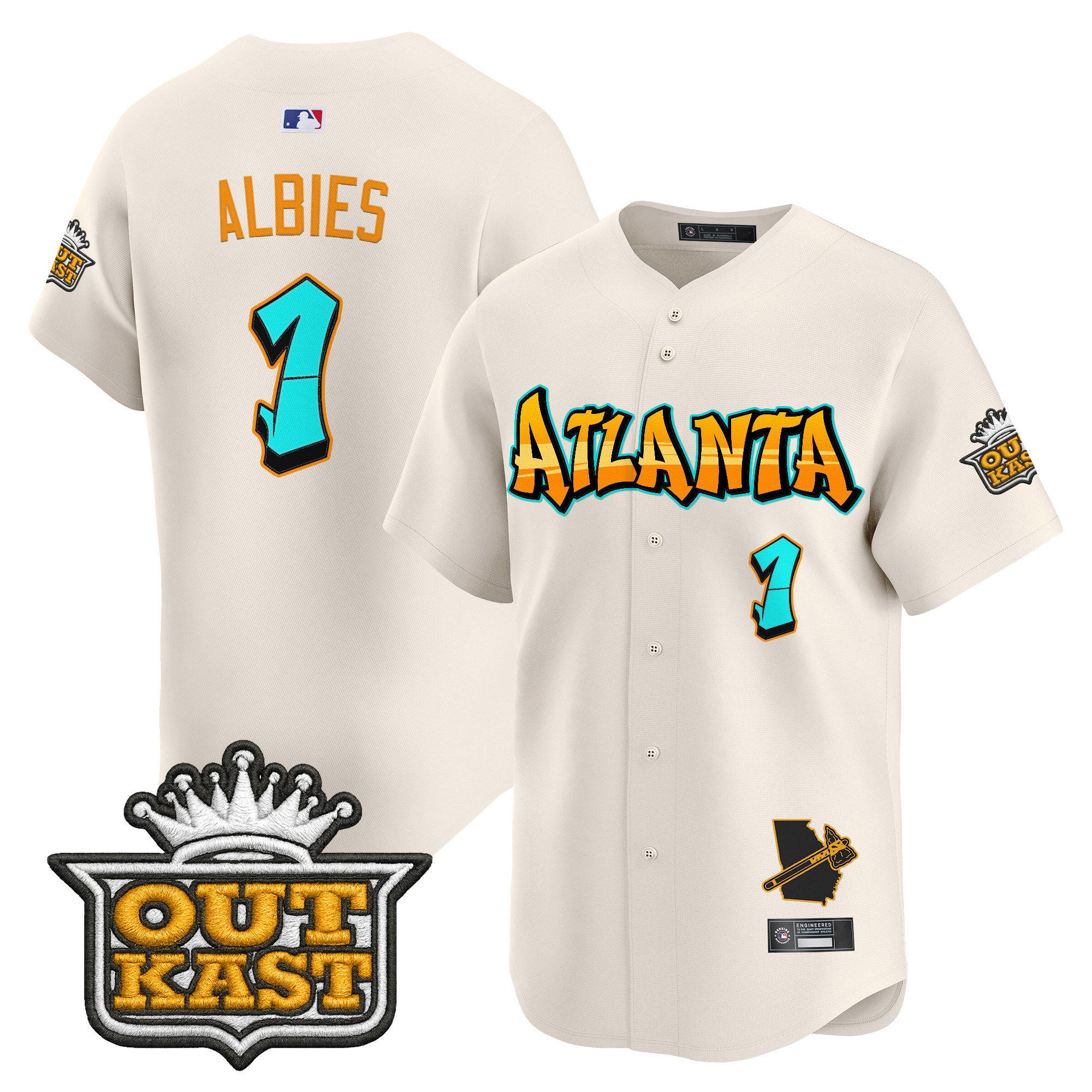 Ozzie Albies Men's Atlanta Braves 'Graffiti A-Town Edition' Vapor Premier Limited Cream Jersey - All Stitched