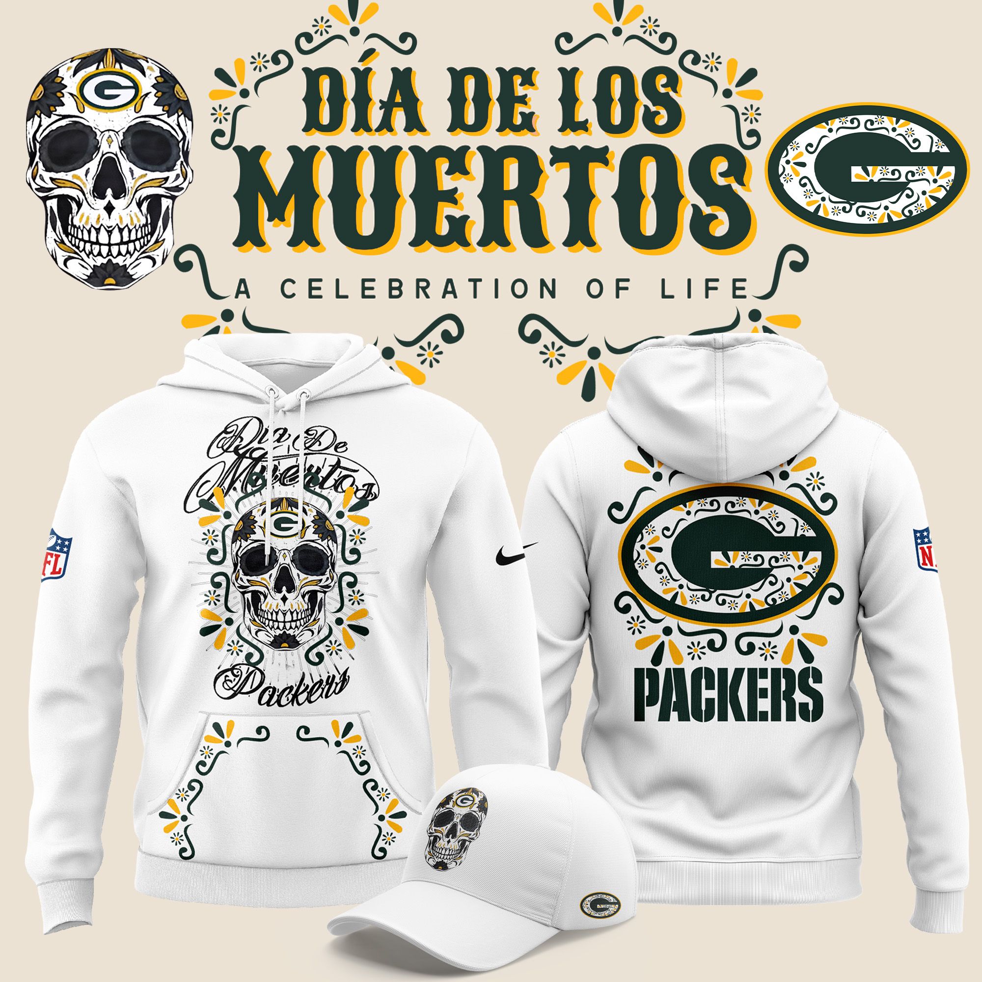 Packers Pro Standard Eternal Skull White Fleece Hoodie