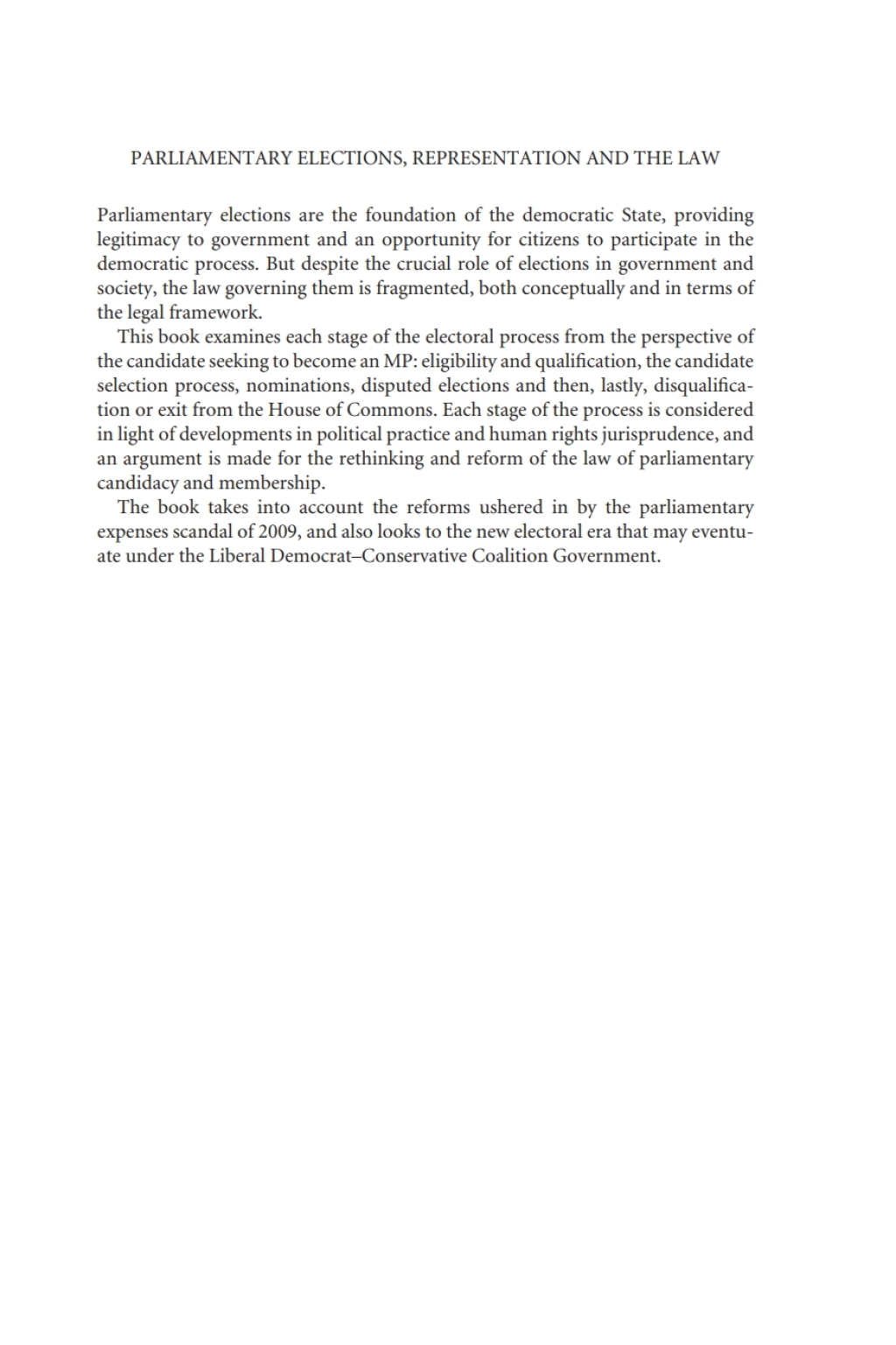 Parliamentary Elections, Representation and the Law 1st Edition â€“ PDF/EPUB Version Downloadable