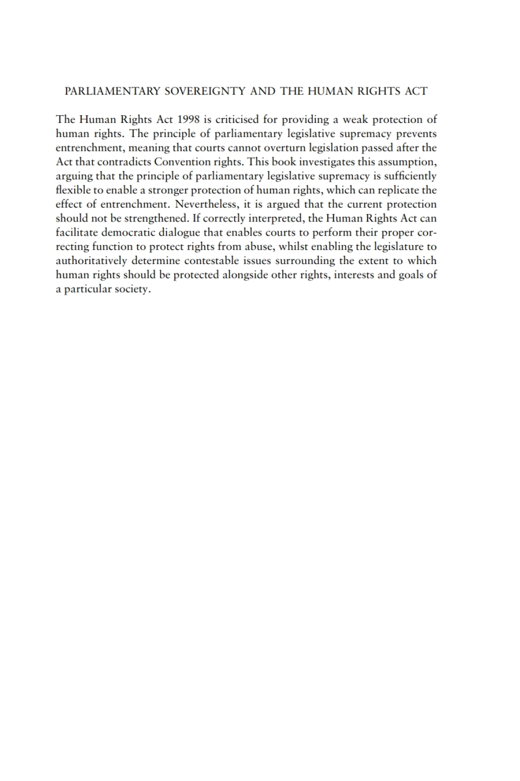 Parliamentary Sovereignty and the Human Rights Act The Role of Reasonable Adjustment 1st Edition â€“ PDF/EPUB Version Downloadable