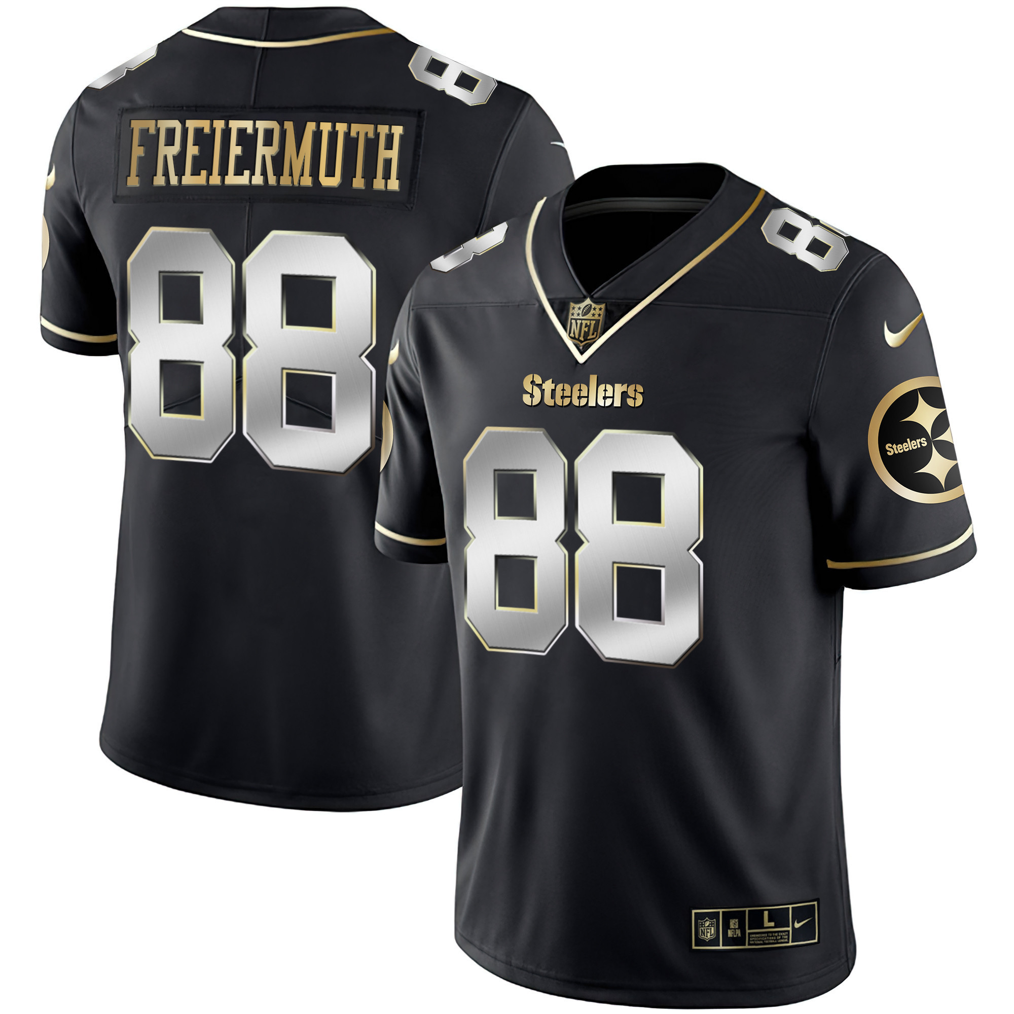 Pat Freiermuth Men's Pittsburgh Steelers Gold & Split - All Stitched Black Limited Jersey - All Stitched