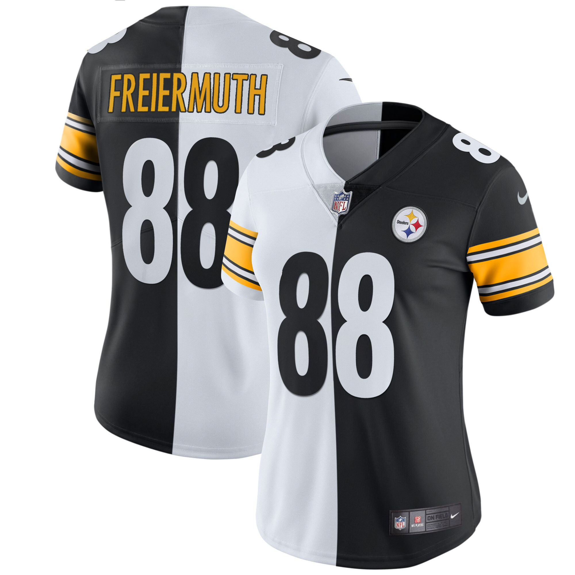 Pat Freiermuth Women's Pittsburgh Steelers White Gold & Black Gold - All Stitched Split Jersey - All Stitched
