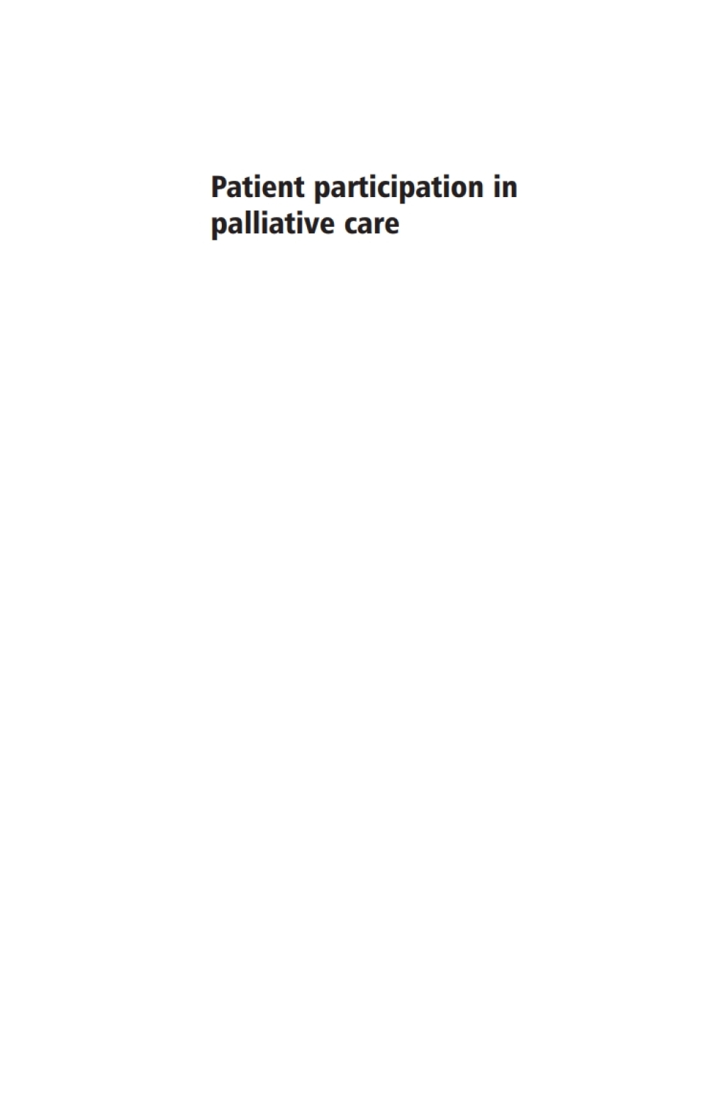 Patient Participation in Palliative Care A voice for the voiceless  â€“ PDF/EPUB Version Downloadable
