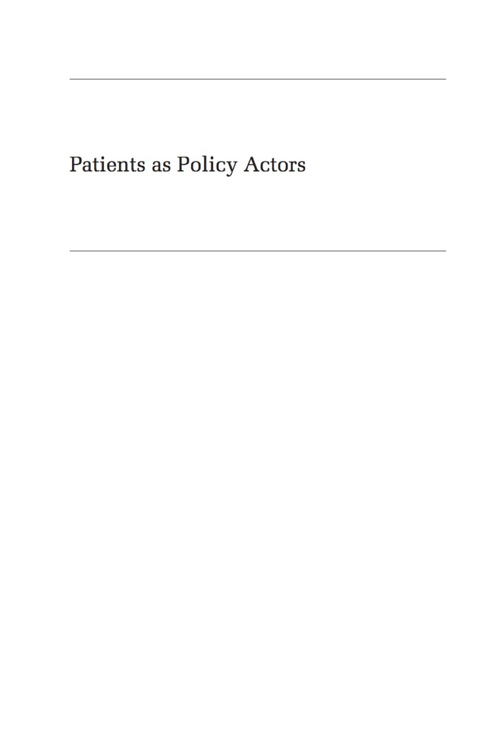 Patients as Policy Actors - (PDF/EPUB Version)