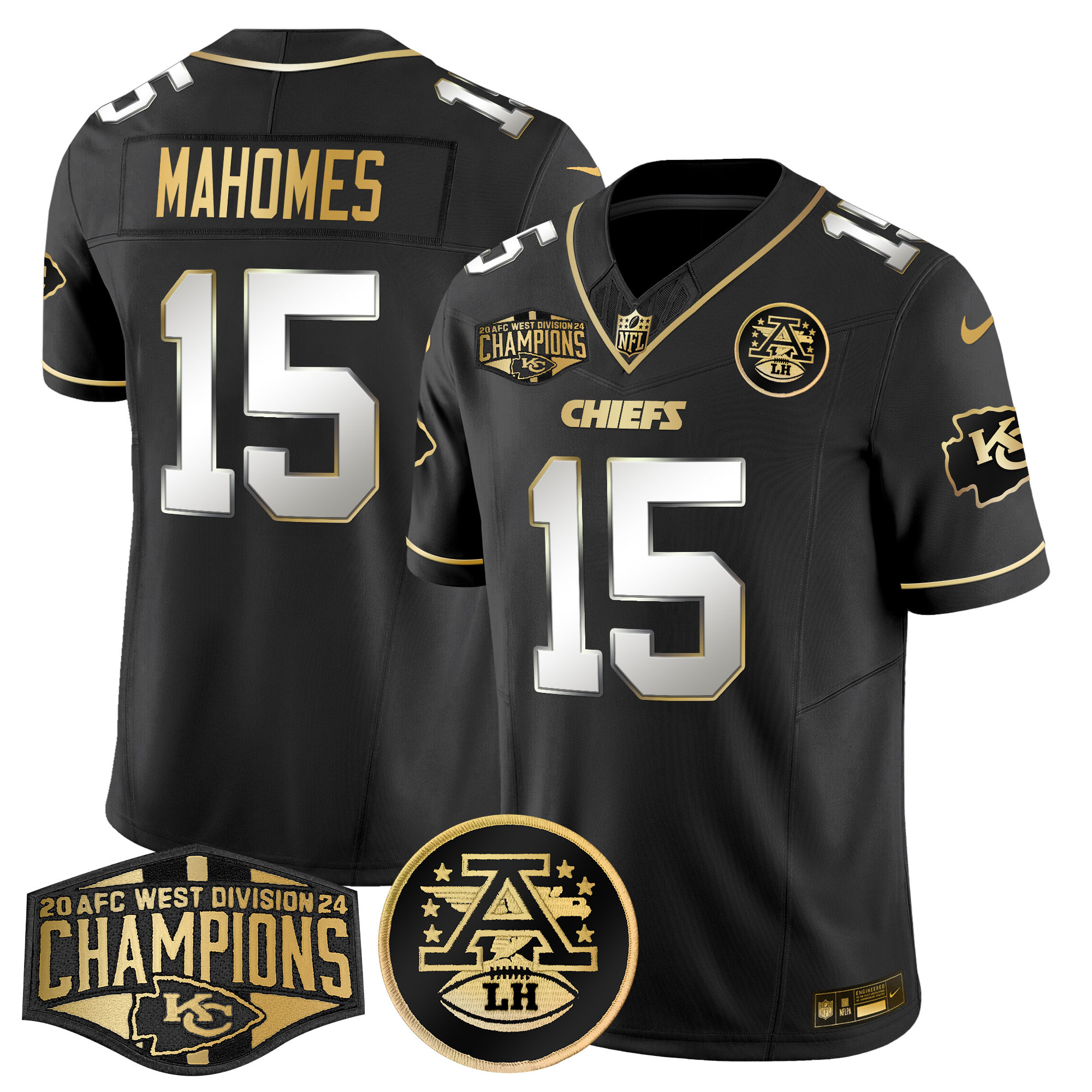 Patrick Mahomes Men's Kansas City Chiefs 2024 AFC West Division Champions Patch Gold Vapor Limited Black Limited Jersey - All Stitched