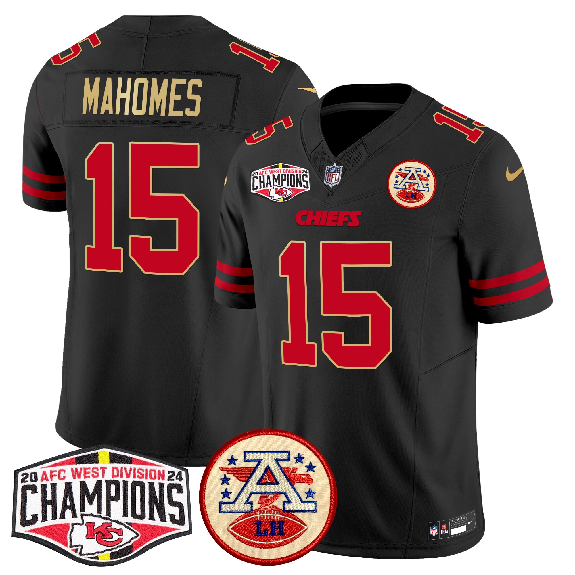 Patrick Mahomes Men's Kansas City Chiefs 2024 AFC West Division Champions Patch Vapor Limited Gold Trim Jersey - All Stitched