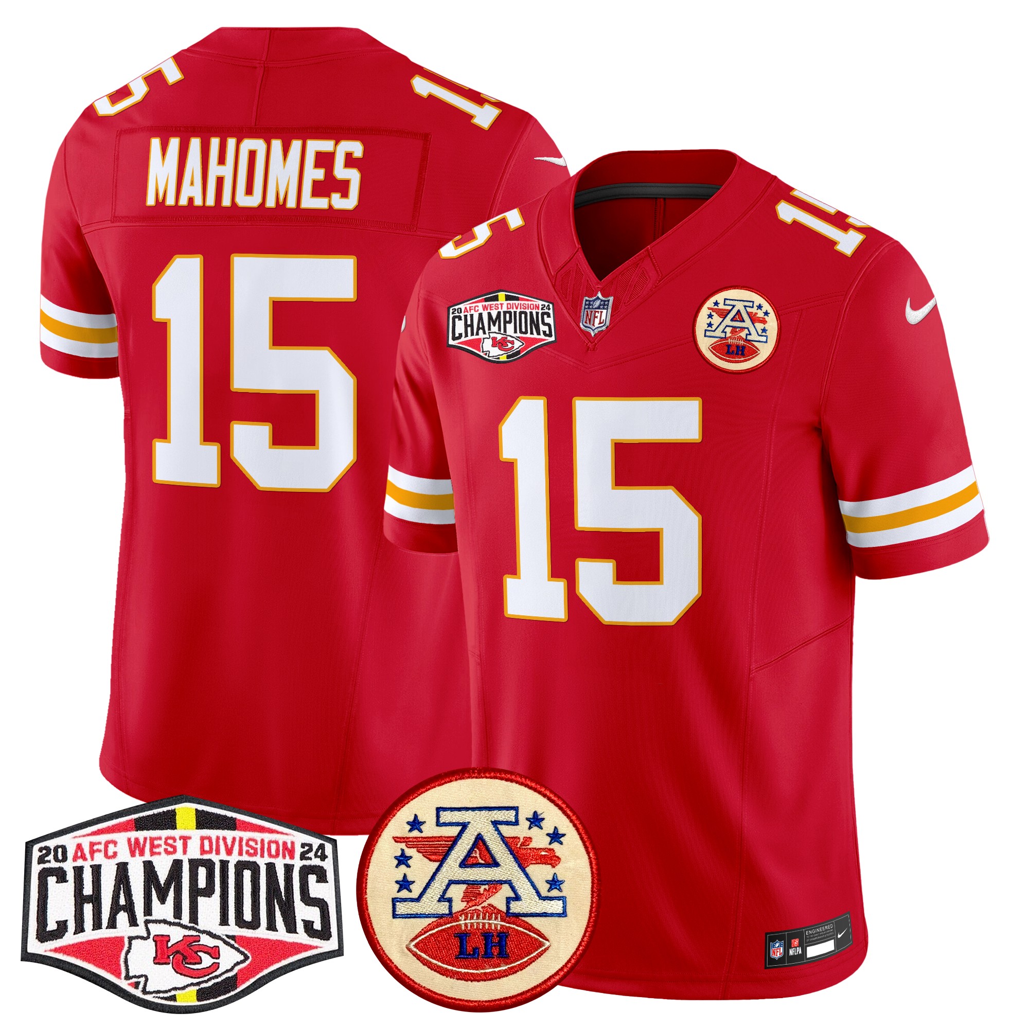 Patrick Mahomes Men's Kansas City Chiefs 2024 AFC West Division Champions Patch Vapor Limited Red Jersey - All Stitched