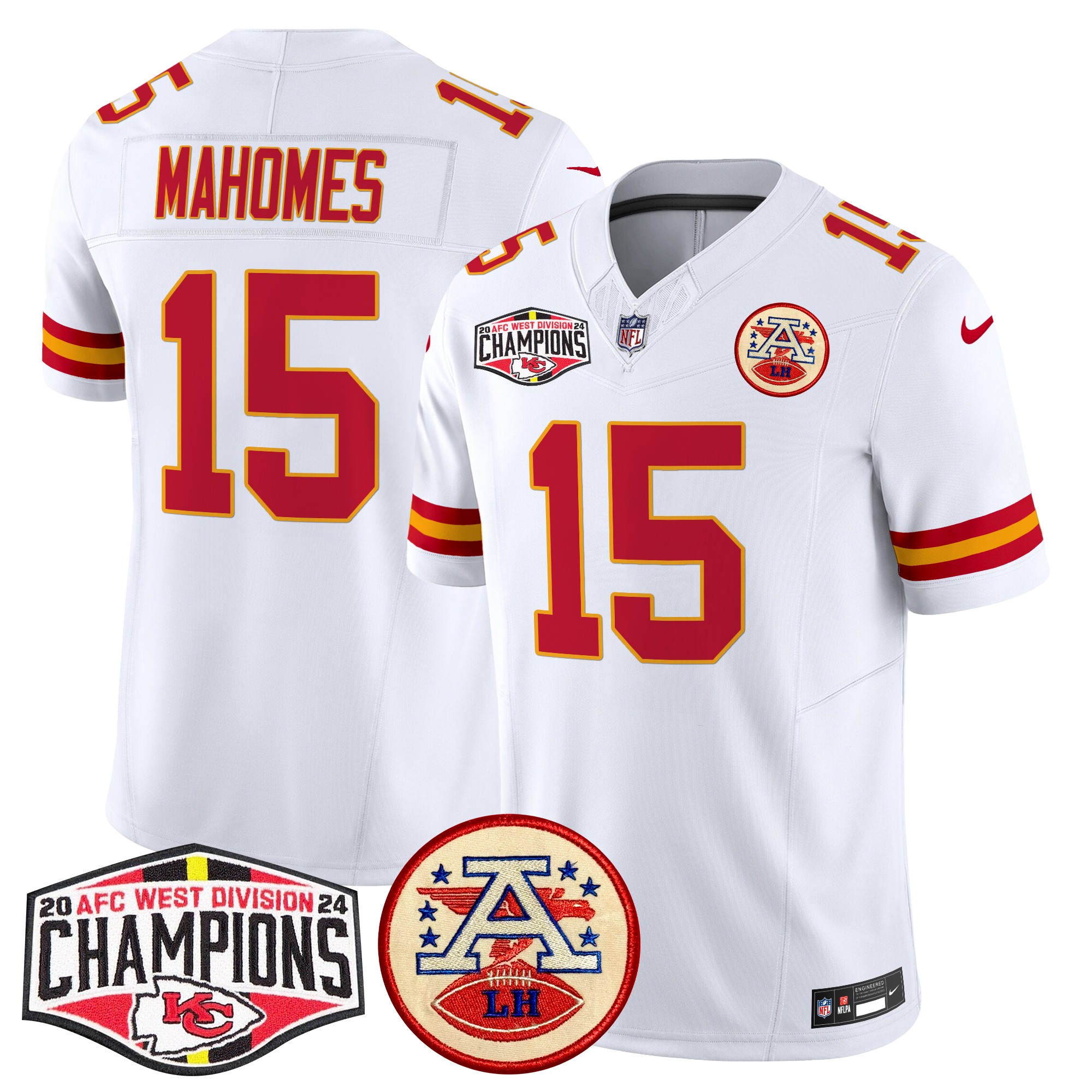 Patrick Mahomes Men's Kansas City Chiefs 2024 AFC West Division Champions Patch Vapor Limited White Jersey - All Stitched