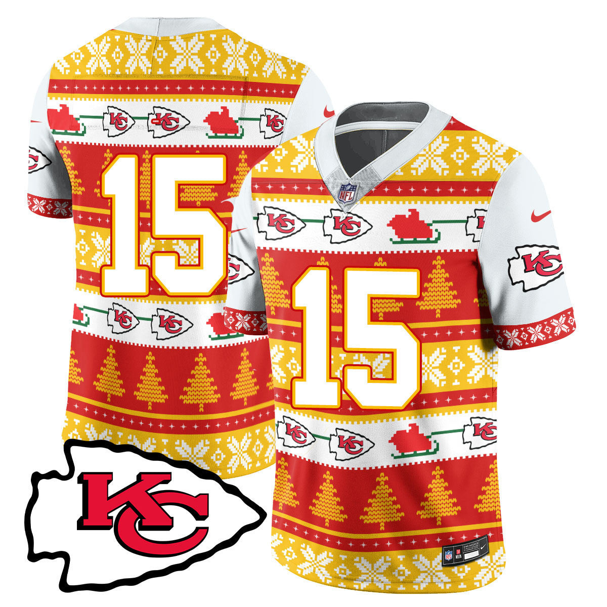 Patrick Mahomes Men's Kansas City Chiefs 2024 Christmas Vapor Limited Jersey - Printed White Jersey - All Stitched