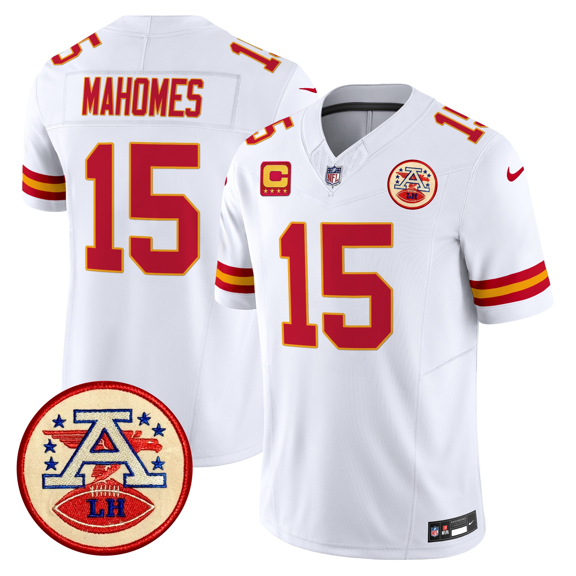 Patrick Mahomes Men's Kansas City Chiefs 2024 Lamar Hunt Patch Vapor Limited White Jersey - All Stitched