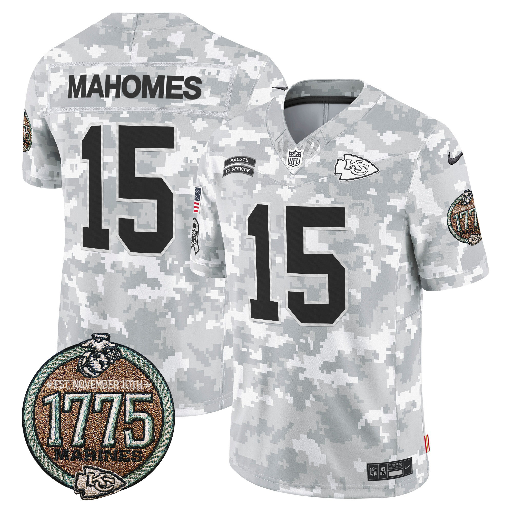 Patrick Mahomes Men's Kansas City Chiefs 2024 Salute to Service Establishment Year Patch Vapor Limited Marines Jersey - All Stitched