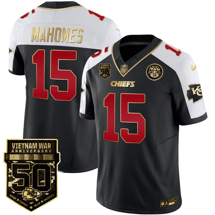 Patrick Mahomes Men's Kansas City Chiefs 50th Vietnam War Anniversary Patch Vapor Limited Black Alternate Jersey - All Stitched