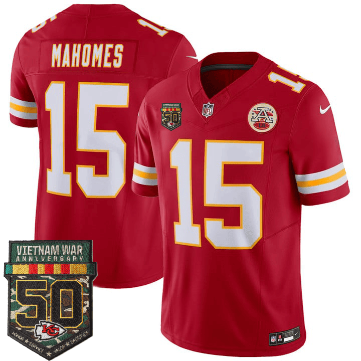 Patrick Mahomes Men's Kansas City Chiefs 50th Vietnam War Anniversary Patch Vapor Limited Red Jersey - All Stitched