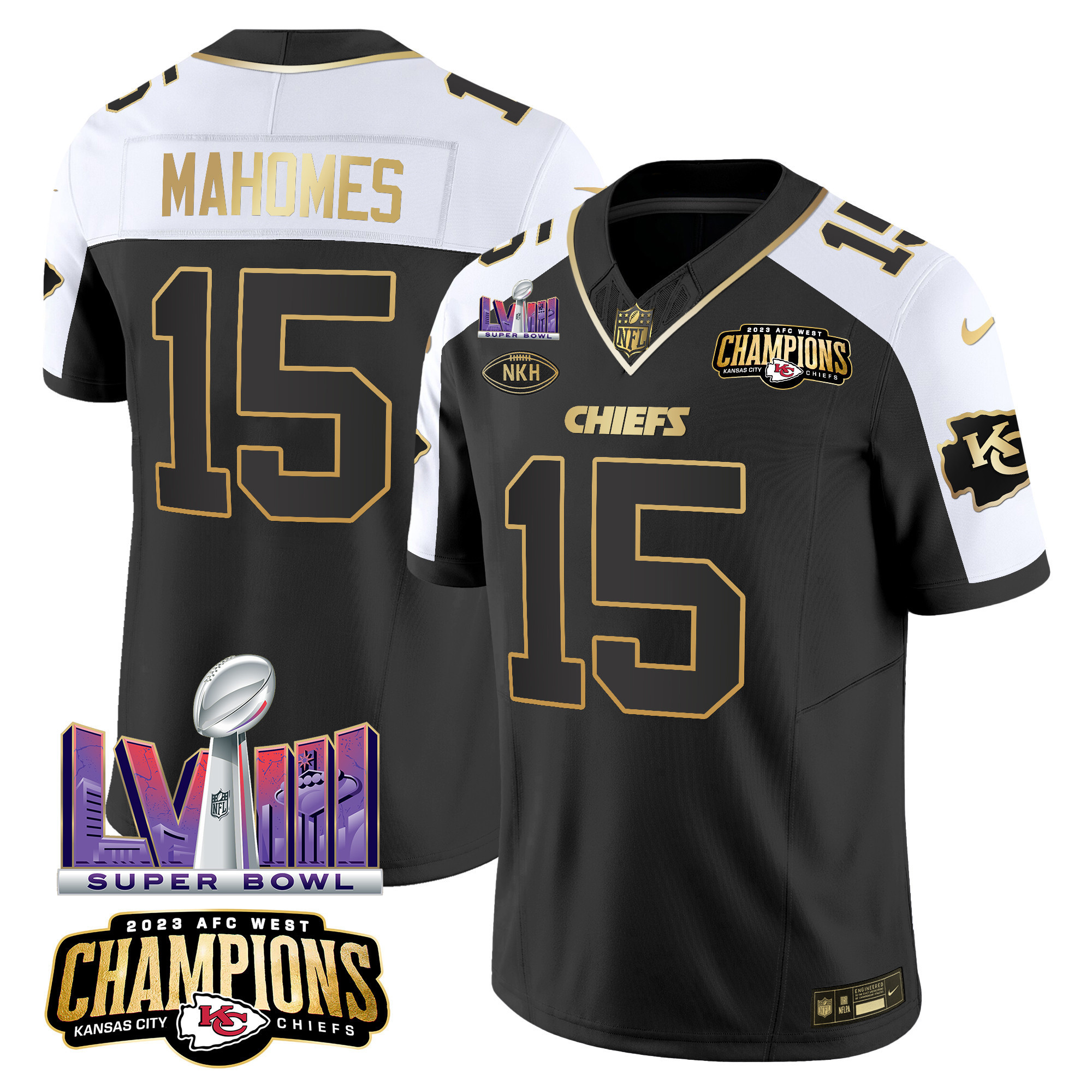 Patrick Mahomes Men's Kansas City Chiefs AFC West Champions & Super Bowl LVIII Patch Vapor Alternate Jersey - All Stitched