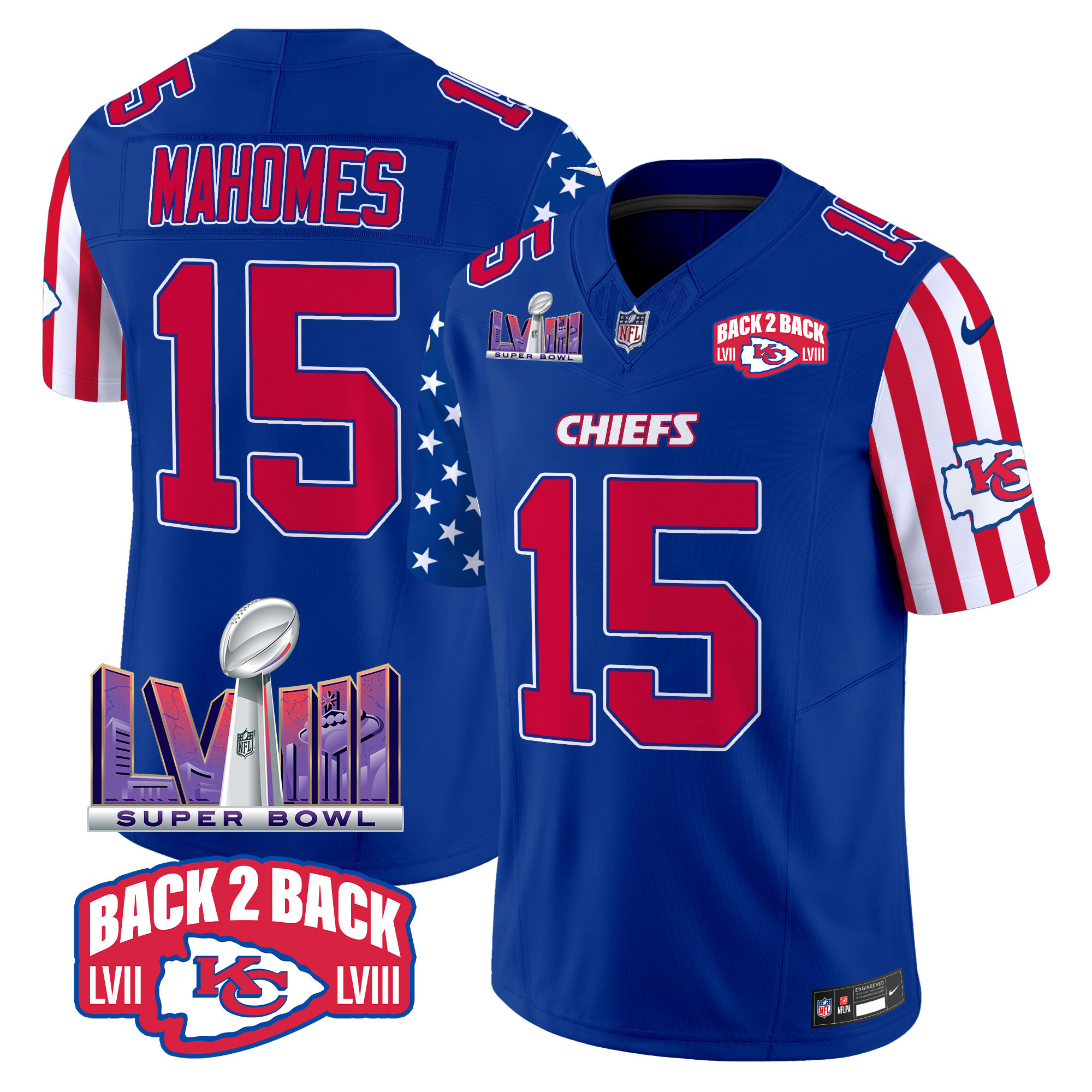 Patrick Mahomes Men's Kansas City Chiefs American Style Vapor Limited Royal Jersey - All Stitched