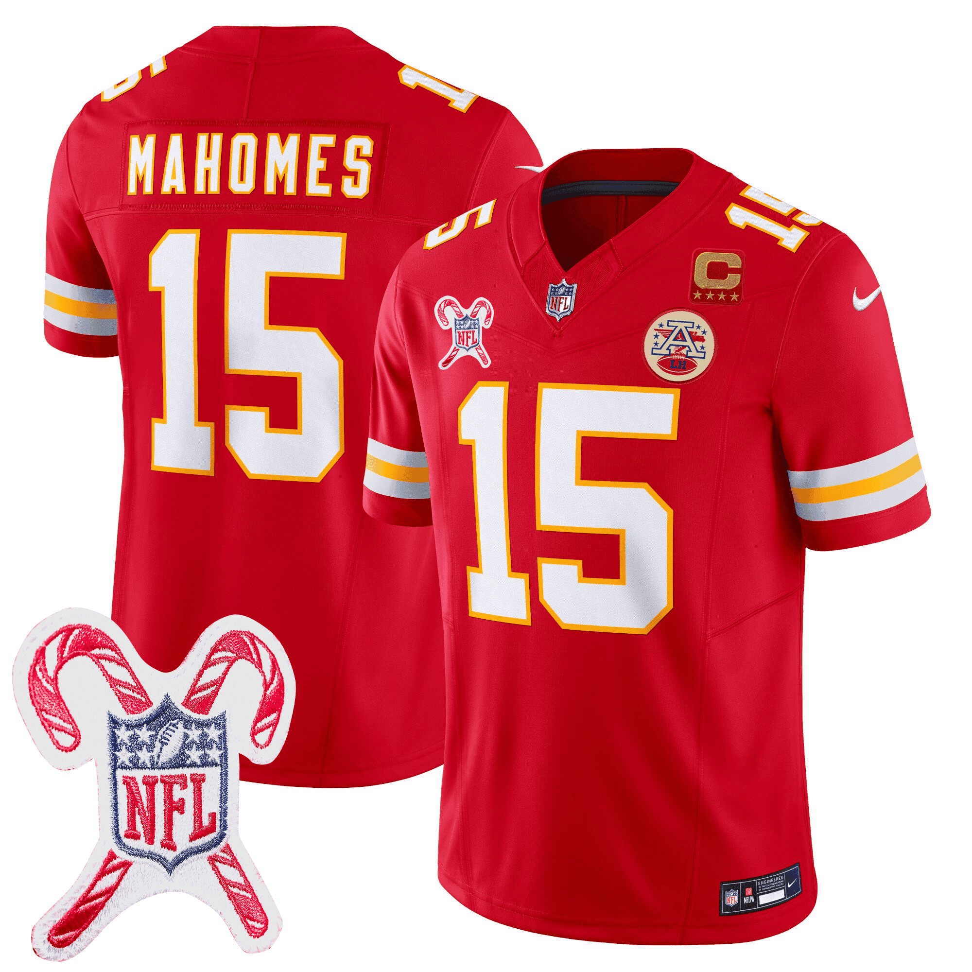 Patrick Mahomes Men's Kansas City Chiefs Christmas Patch Vapor Limited Red Jersey - All Stitched
