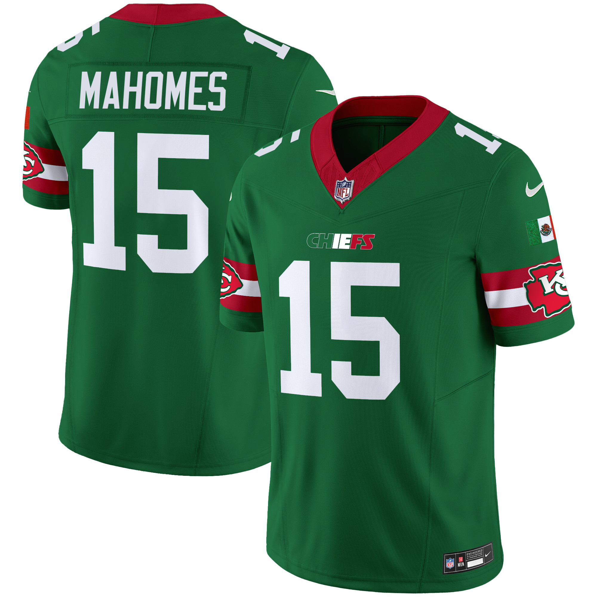 Patrick Mahomes Men's Kansas City Chiefs Mexico Vapor Limited Green Jersey - All Stitched