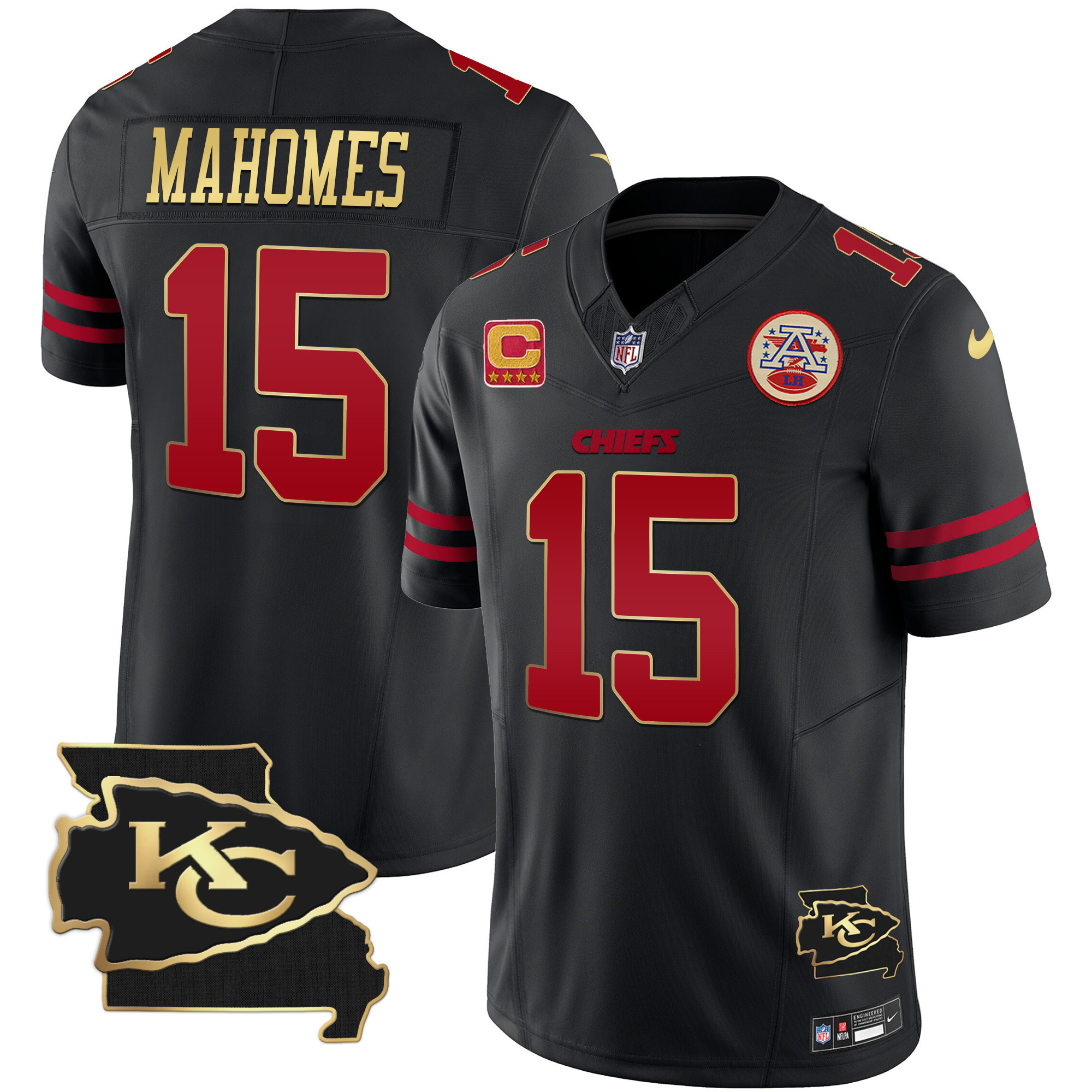 Patrick Mahomes Men's Kansas City Chiefs Missouri Patch Vapor Limited Gold Trim Jersey - All Stitched