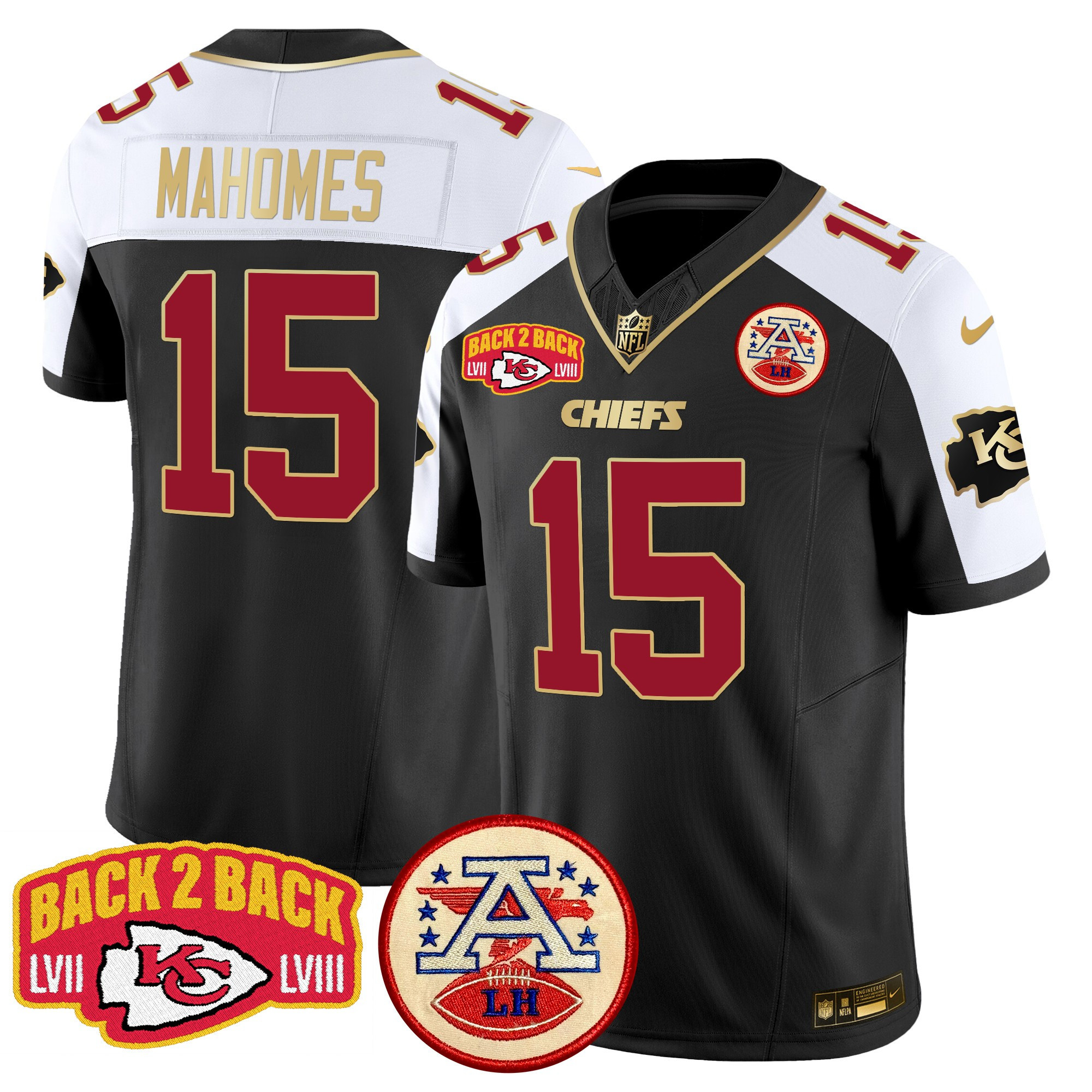 Patrick Mahomes Men's Kansas City Chiefs Super Back 2 Back Patch Vapor Limited Black Alternate Jersey - All Stitched