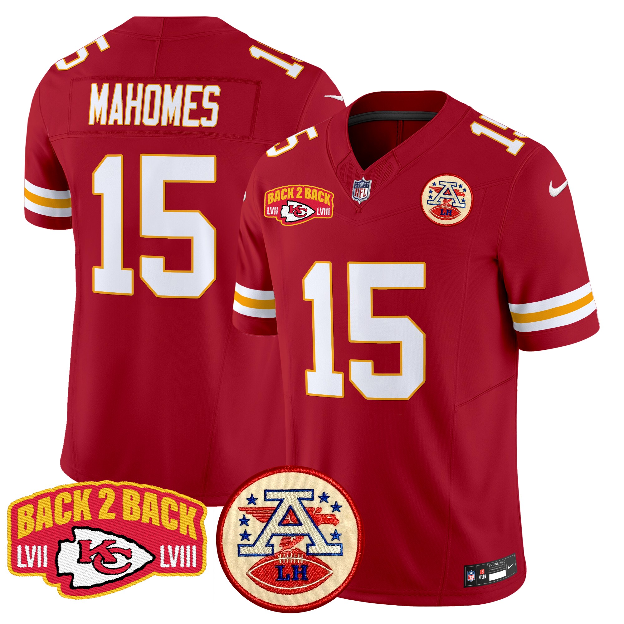 Patrick Mahomes Men's Kansas City Chiefs Super Back 2 Back Patch Vapor Limited Red Jersey - All Stitched