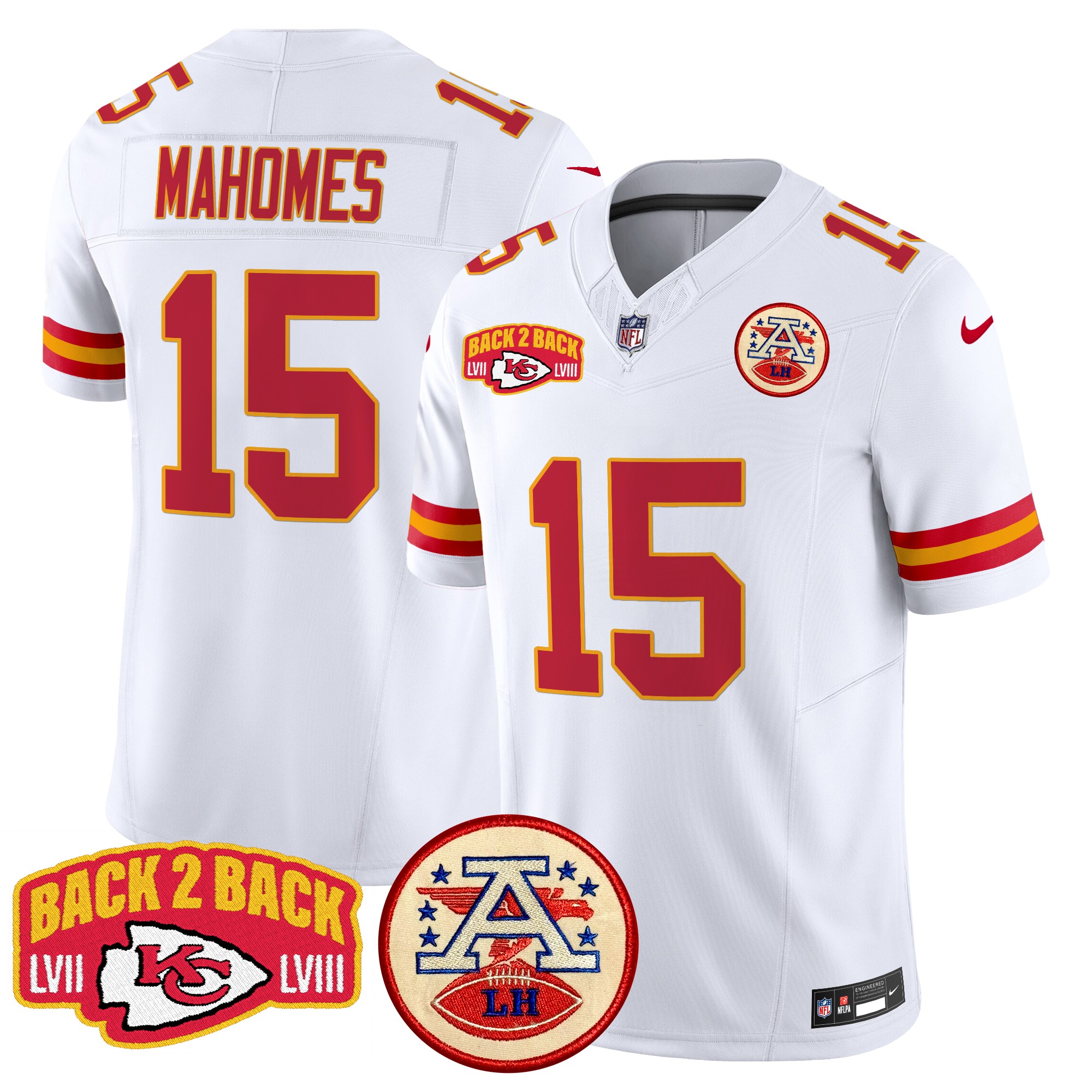 Patrick Mahomes Men's Kansas City Chiefs Super Back 2 Back Patch Vapor Limited White Jersey - All Stitched