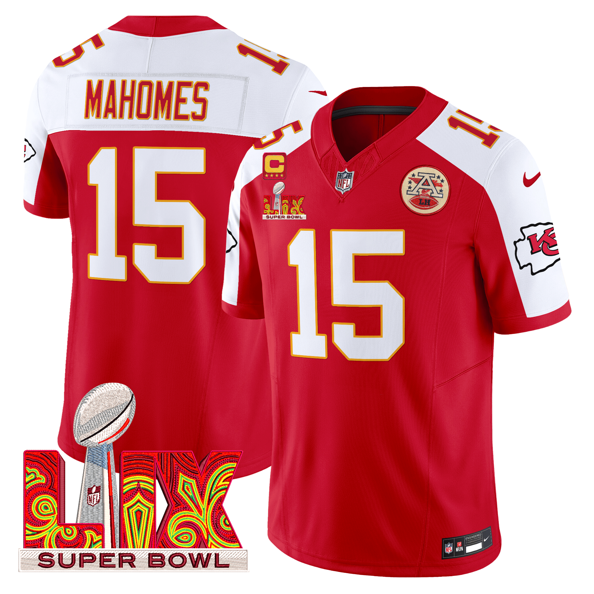 Patrick Mahomes Men's Kansas City Chiefs Super Bowl LIX Patch Vapor Limited Red Alternate Jersey - All Stitched