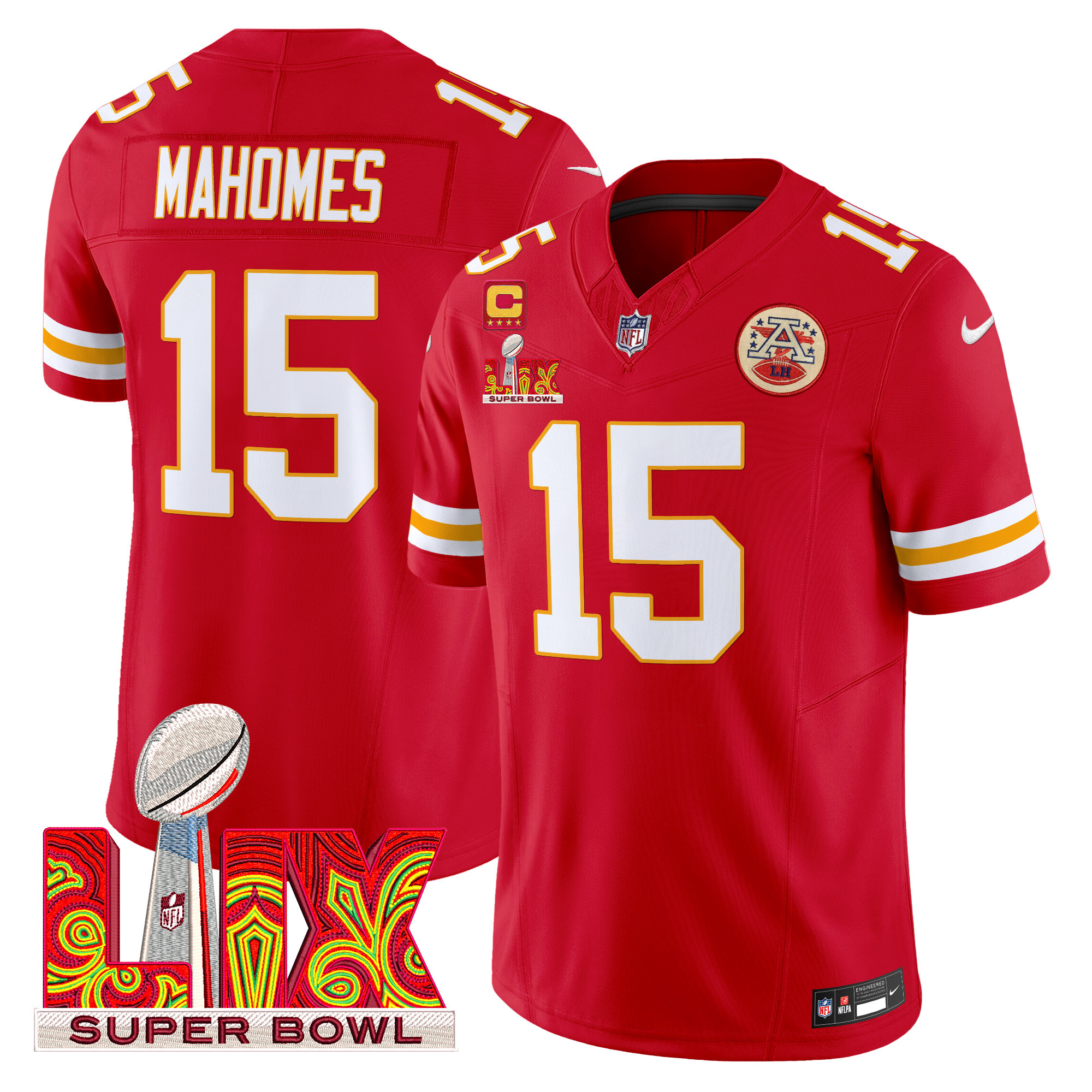 Patrick Mahomes Men's Kansas City Chiefs Super Bowl LIX Patch Vapor Limited Red Jersey - All Stitched