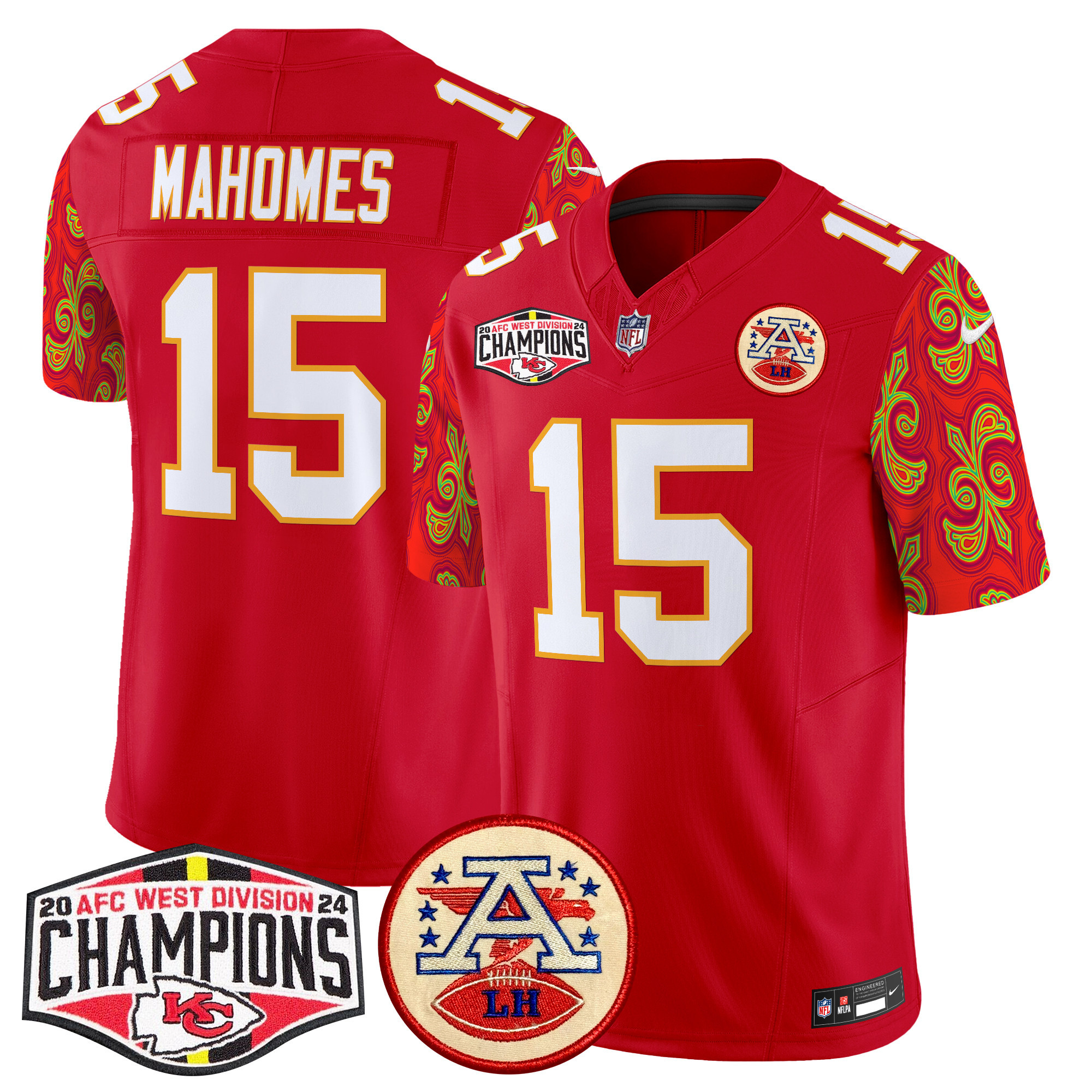 Patrick Mahomes Men's Kansas City Chiefs Super Bowl LIX Style 2024 AFC West Division Champions Patch Vapor Limited Red Jersey - All Stitched