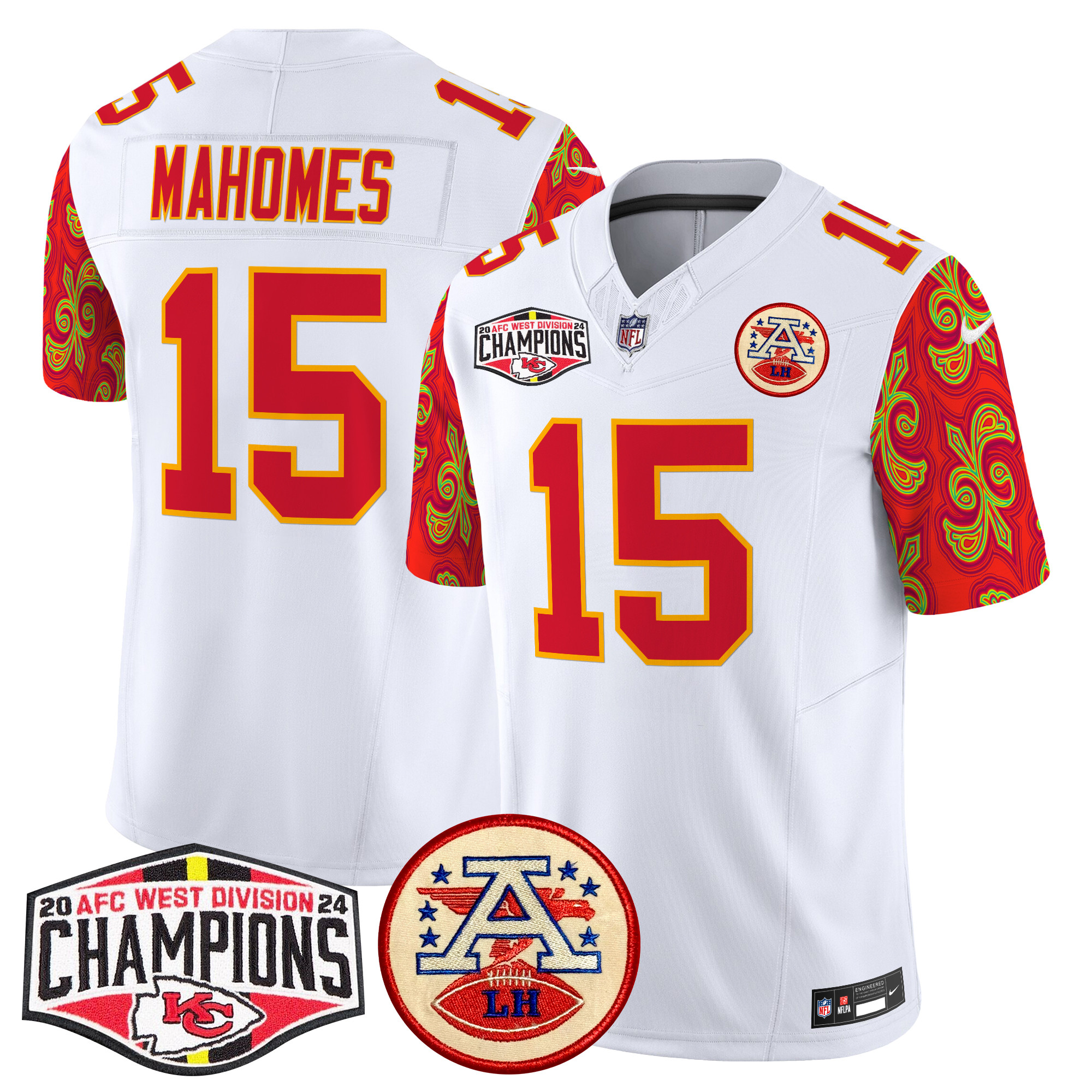 Patrick Mahomes Men's Kansas City Chiefs Super Bowl LIX Style 2024 AFC West Division Champions Patch Vapor Limited White Jersey - All Stitched
