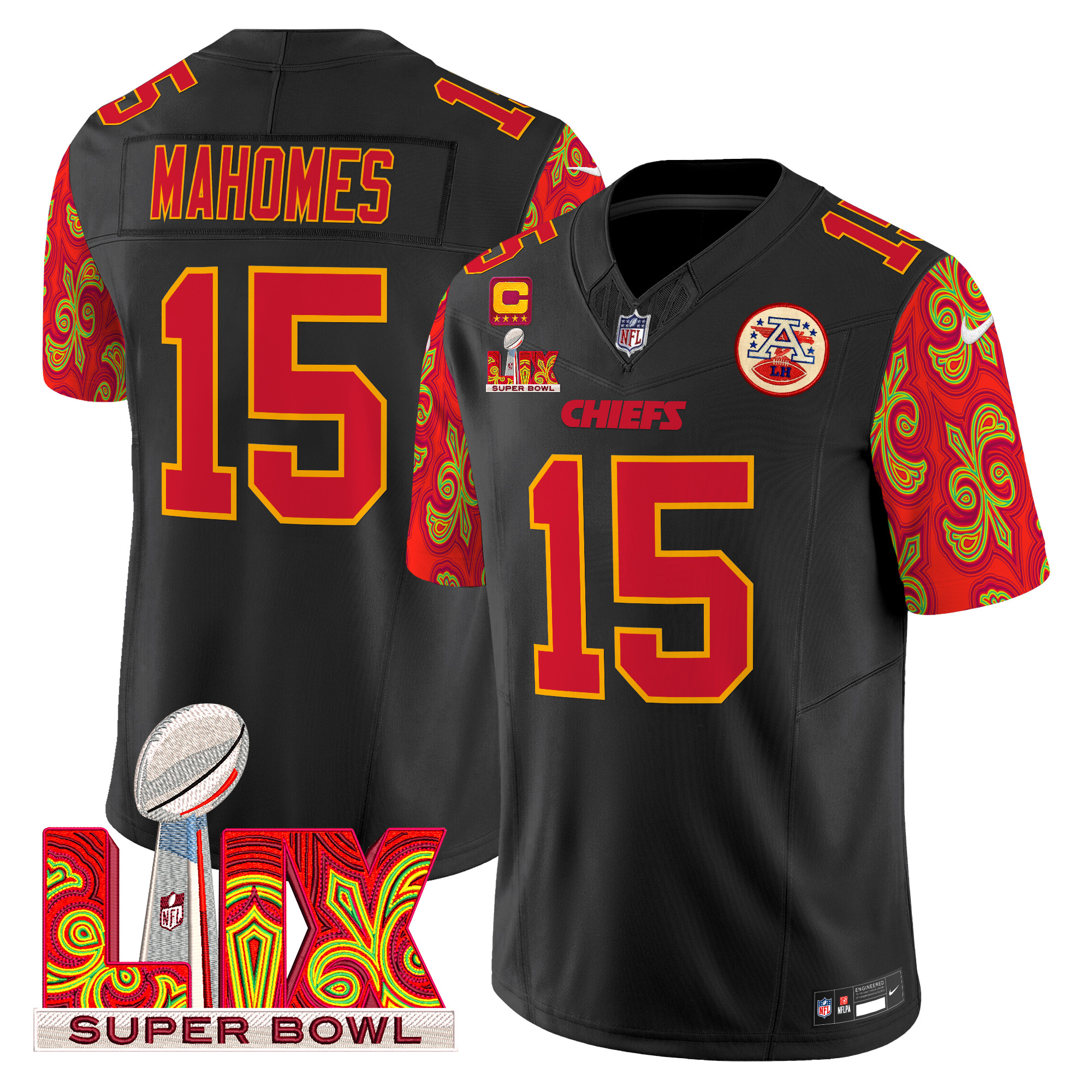 Patrick Mahomes Men's Kansas City Chiefs Super Bowl LIX Style Vapor Limited Black Jersey - All Stitched
