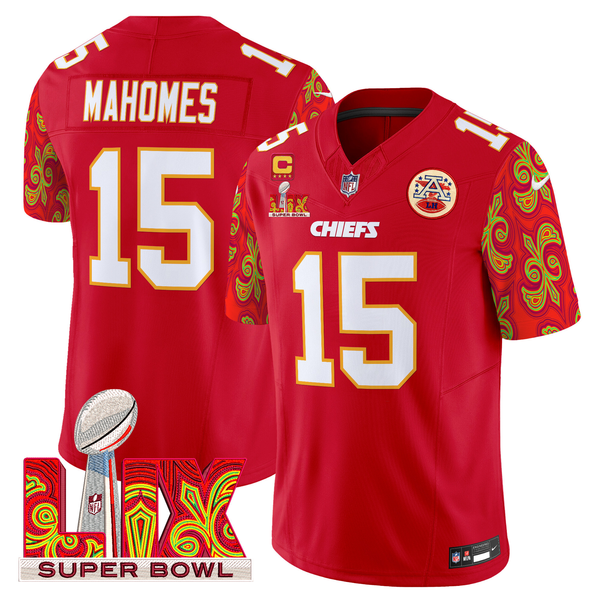 Patrick Mahomes Men's Kansas City Chiefs Super Bowl LIX Style Vapor Limited Red Jersey - All Stitched