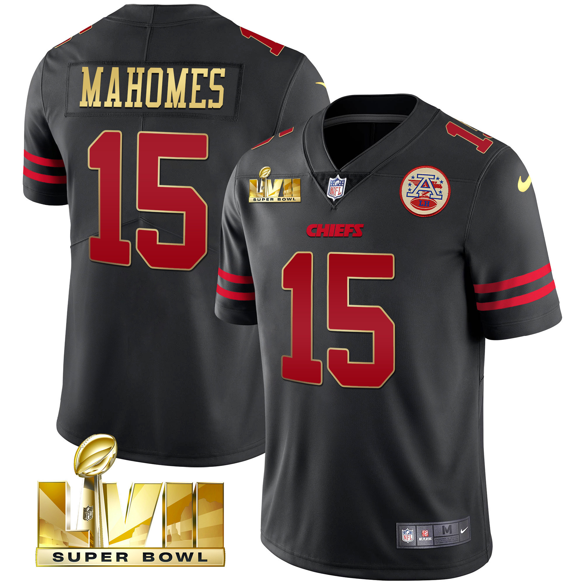 Patrick Mahomes Men's Kansas City Chiefs Super Bowl LVII Gold Trim Vapor Gold Trim Jersey - All Stitched