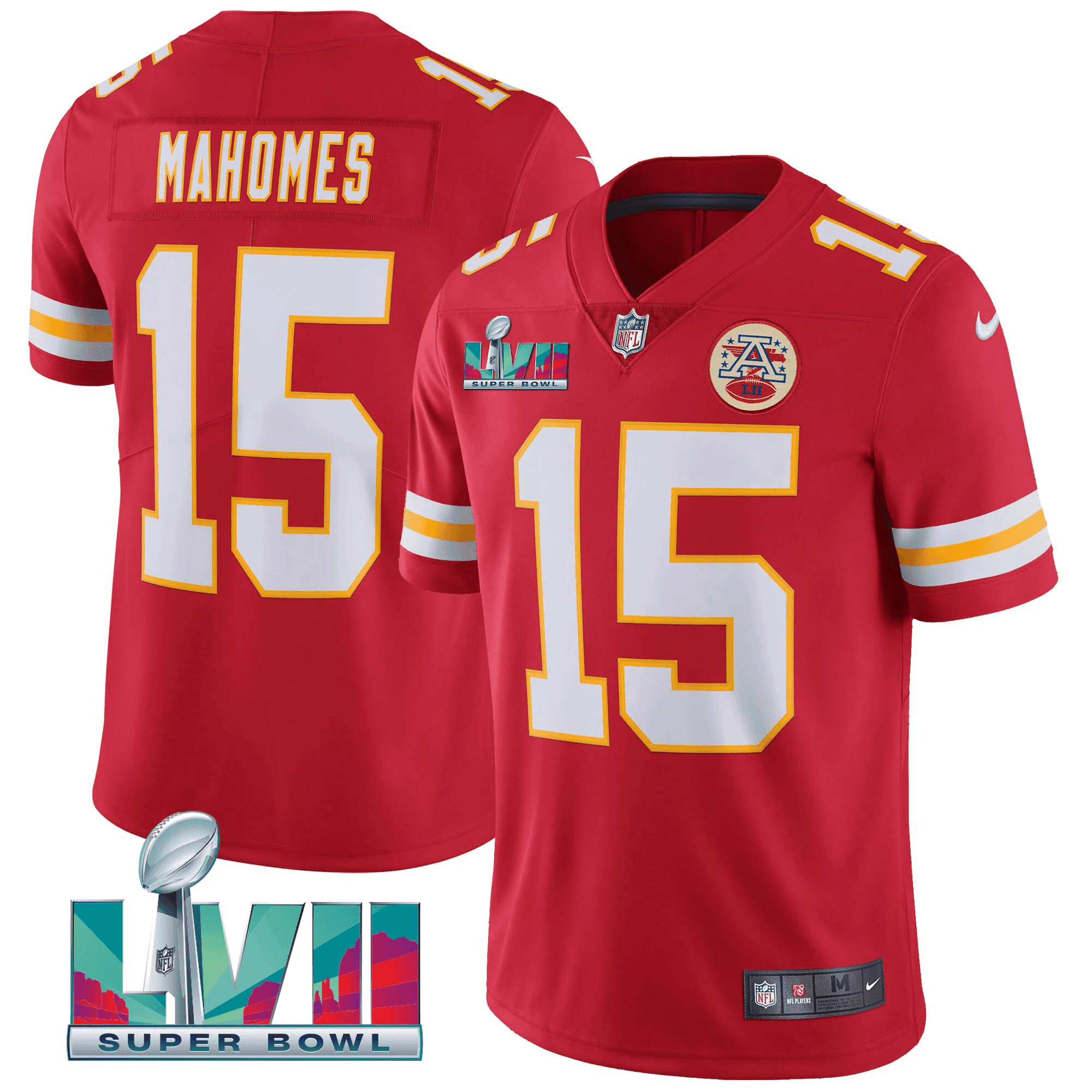 Patrick Mahomes Men's Kansas City Chiefs Super Bowl LVII Gold Vapor Limited Red Jersey - All Stitched