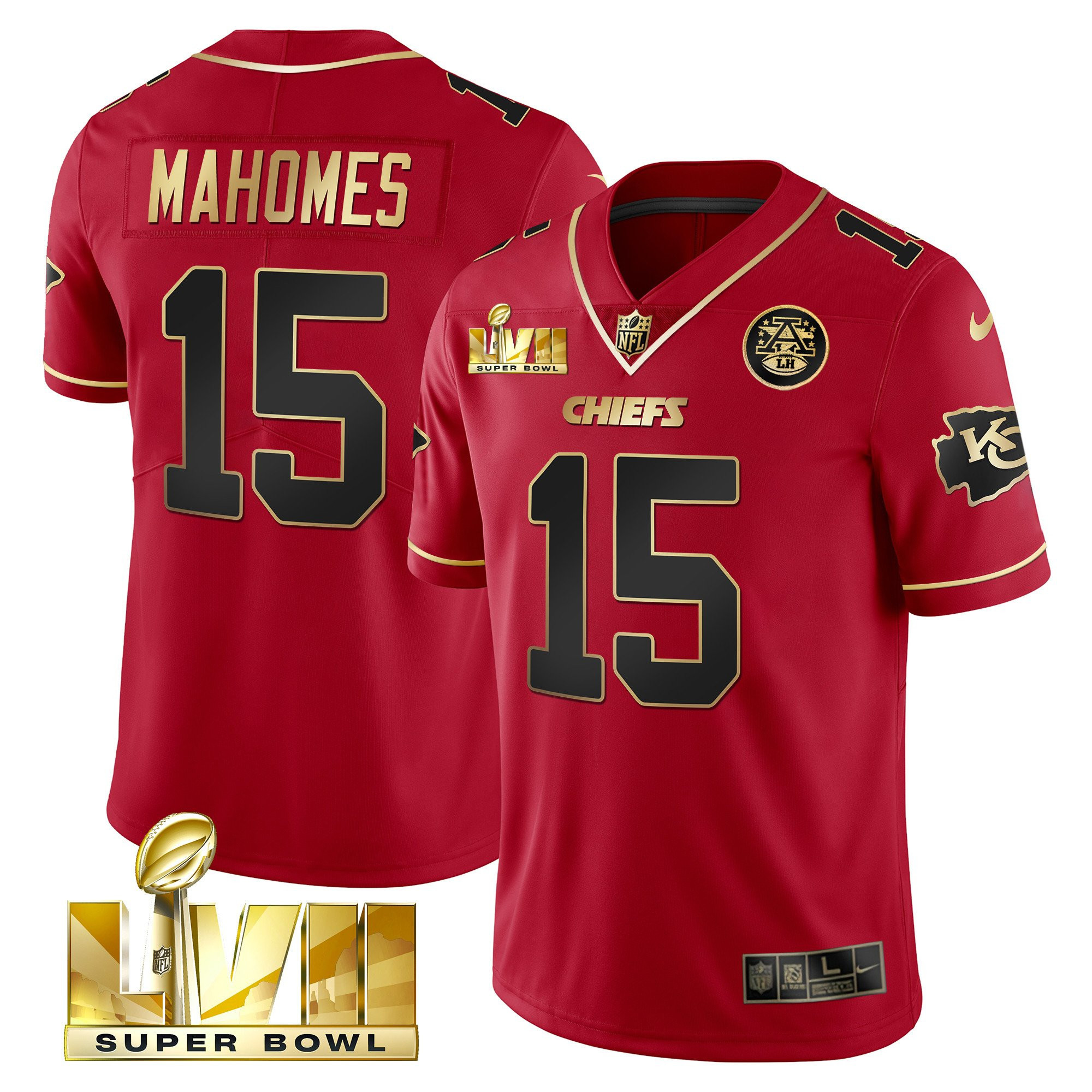 Patrick Mahomes Men's Kansas City Chiefs Super Bowl LVII Red Gold Vapor Red Special Jersey - All Stitched