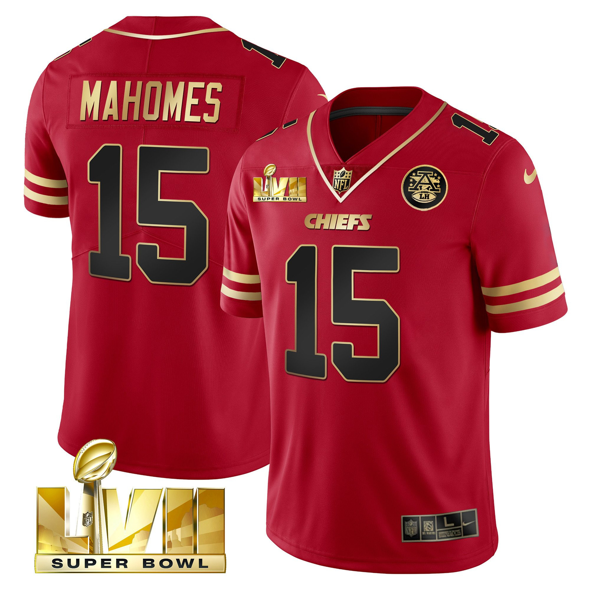 Patrick Mahomes Men's Kansas City Chiefs Super Bowl LVII Vapor Player Black Red Jersey - All Stitched
