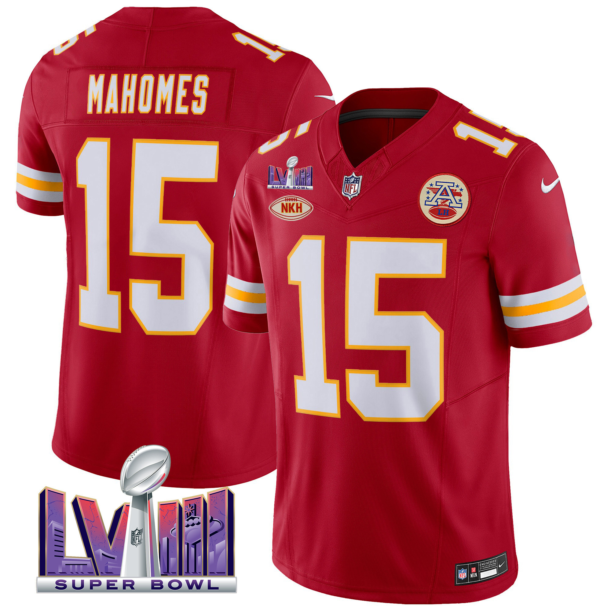 Patrick Mahomes Men's Kansas City Chiefs Super Bowl LVIII Patch Vapor Red Jersey - All Stitched