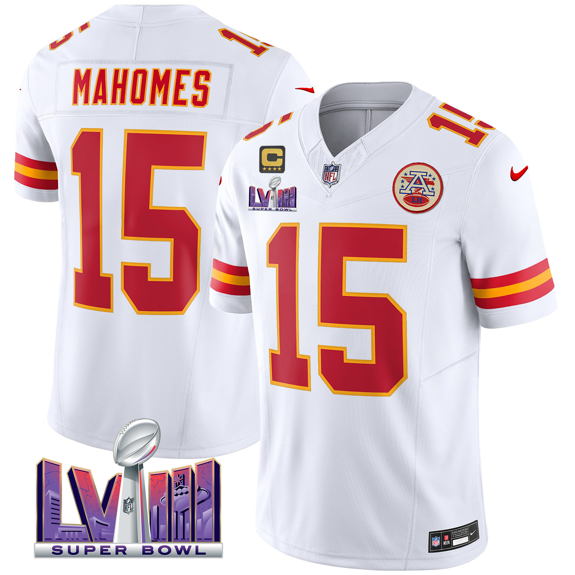 Patrick Mahomes Men's Kansas City Chiefs Super Bowl LVIII Patch Vapor White Jersey - All Stitched
