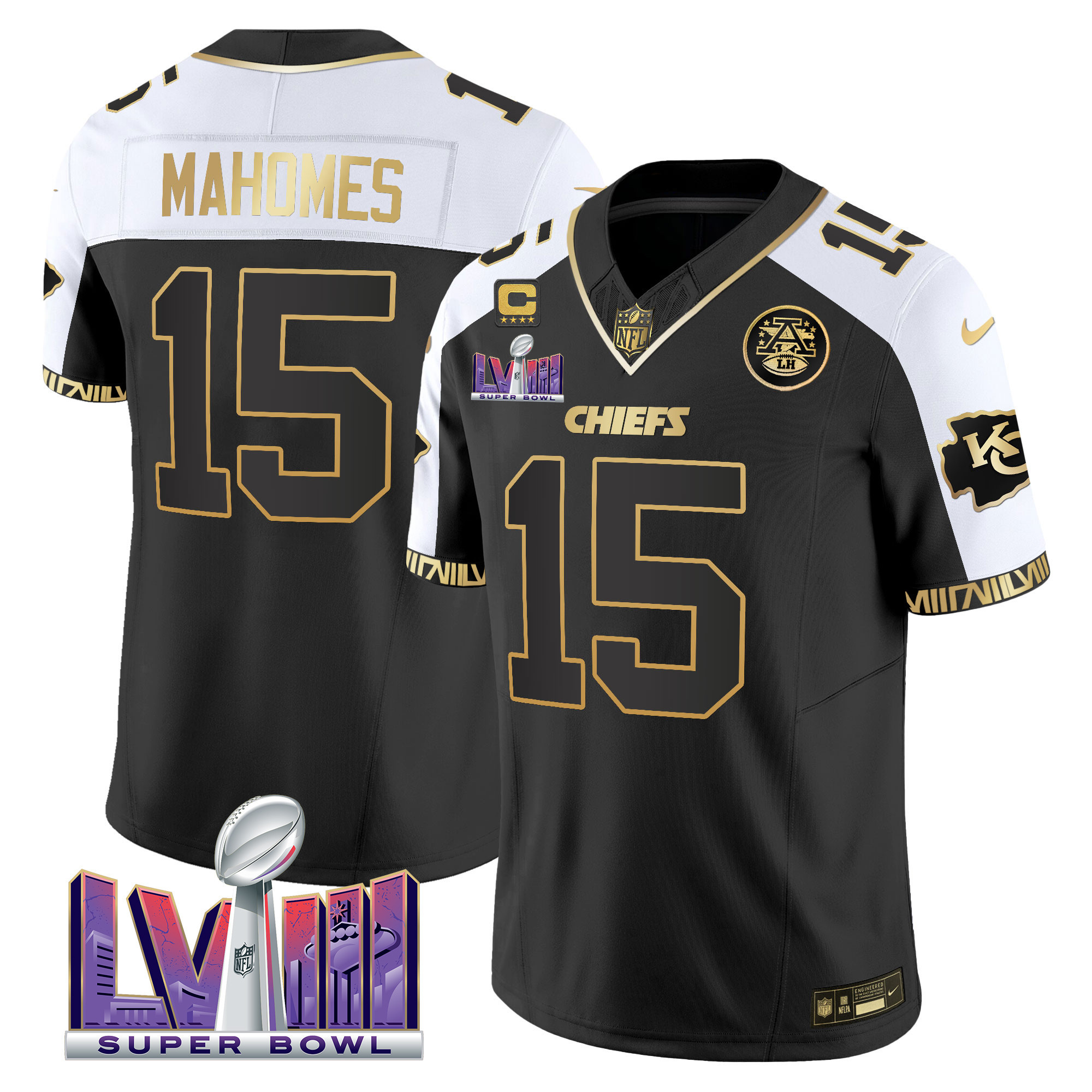 Patrick Mahomes Men's Kansas City Chiefs Super Bowl LVIII Pattern Vapor Alternate Jersey - All Stitched