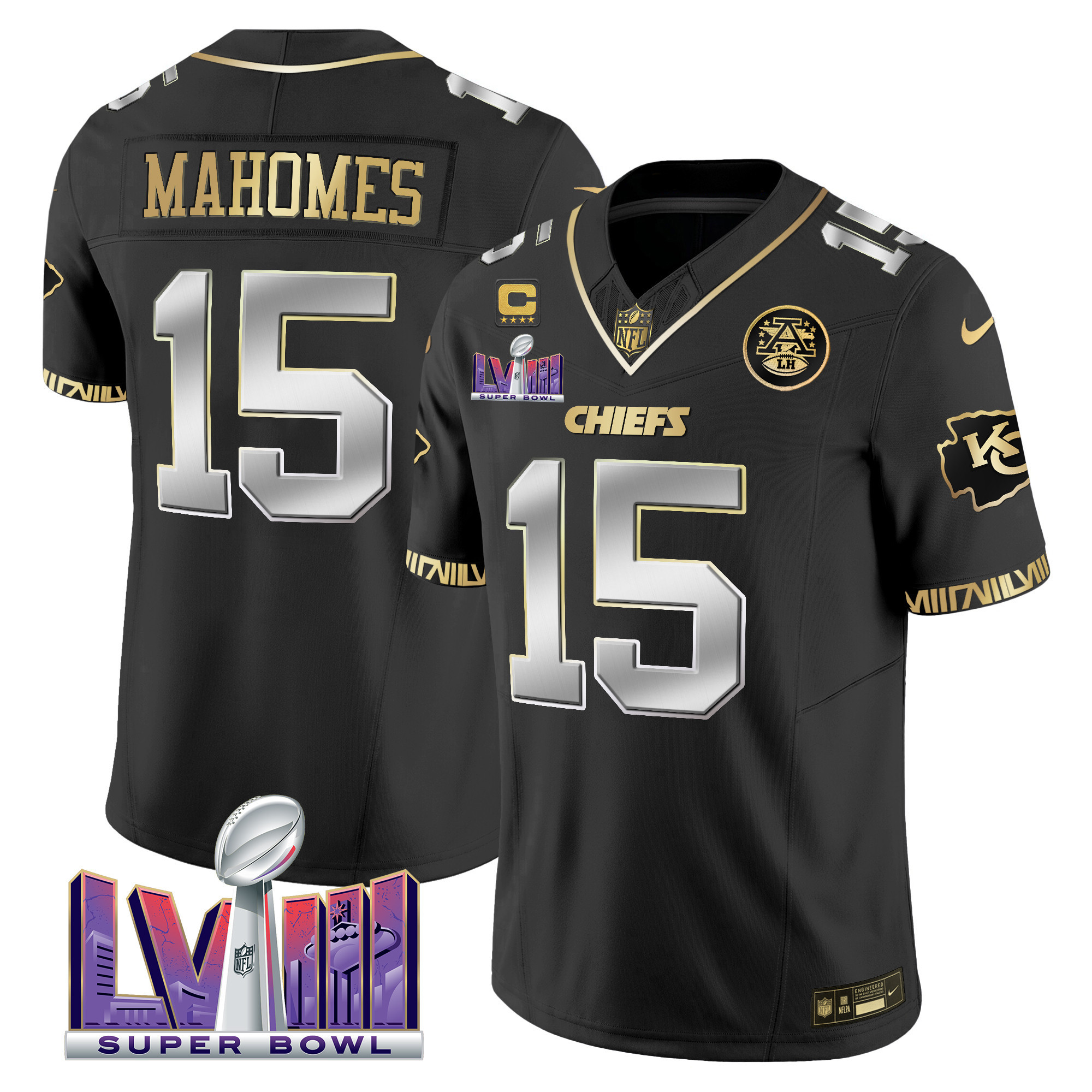 Patrick Mahomes Men's Kansas City Chiefs Super Bowl LVIII Pattern Vapor Black Limited Jersey - All Stitched