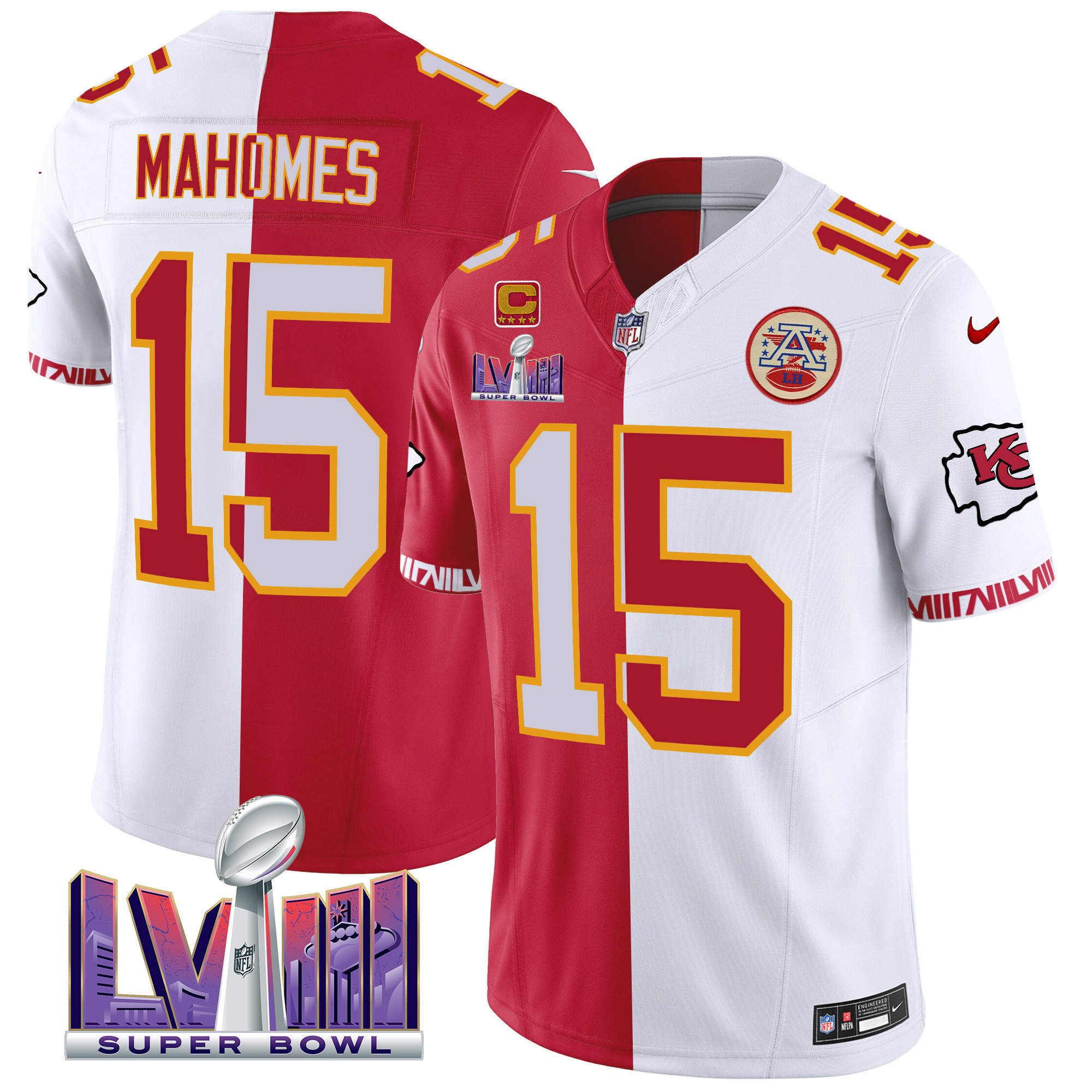 Patrick Mahomes Men's Kansas City Chiefs Super Bowl LVIII Pattern Vapor Split Jersey - All Stitched