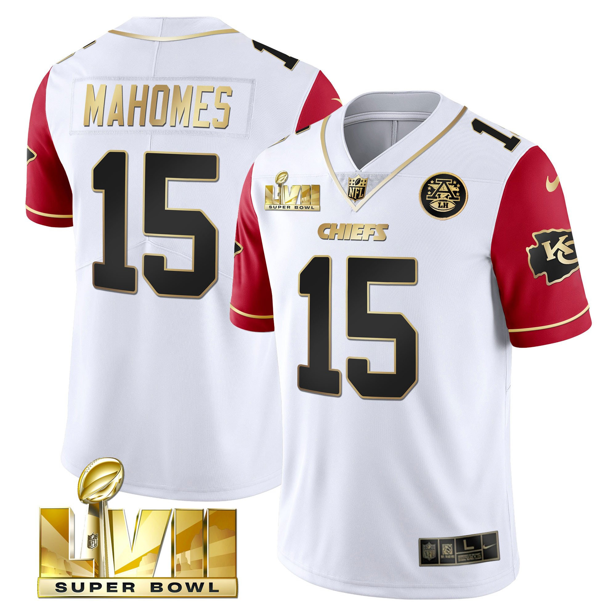 Patrick Mahomes Men's Kansas City Chiefs Super Bowl Vapor Gold Color Sleeve Jersey - All Stitched