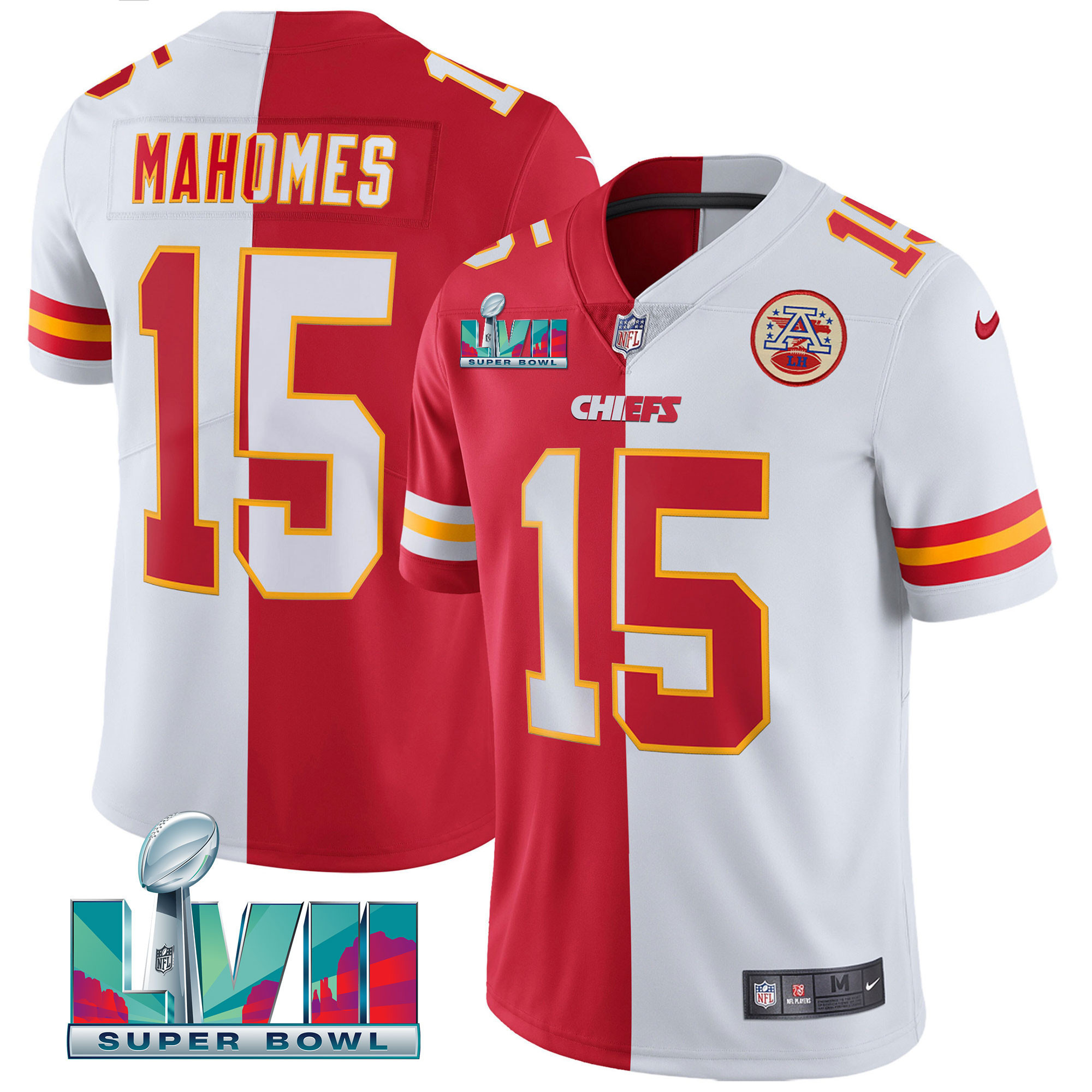 Patrick Mahomes Men's Kansas City Chiefs Super Bowl Vapor Gold Split Jersey - All Stitched