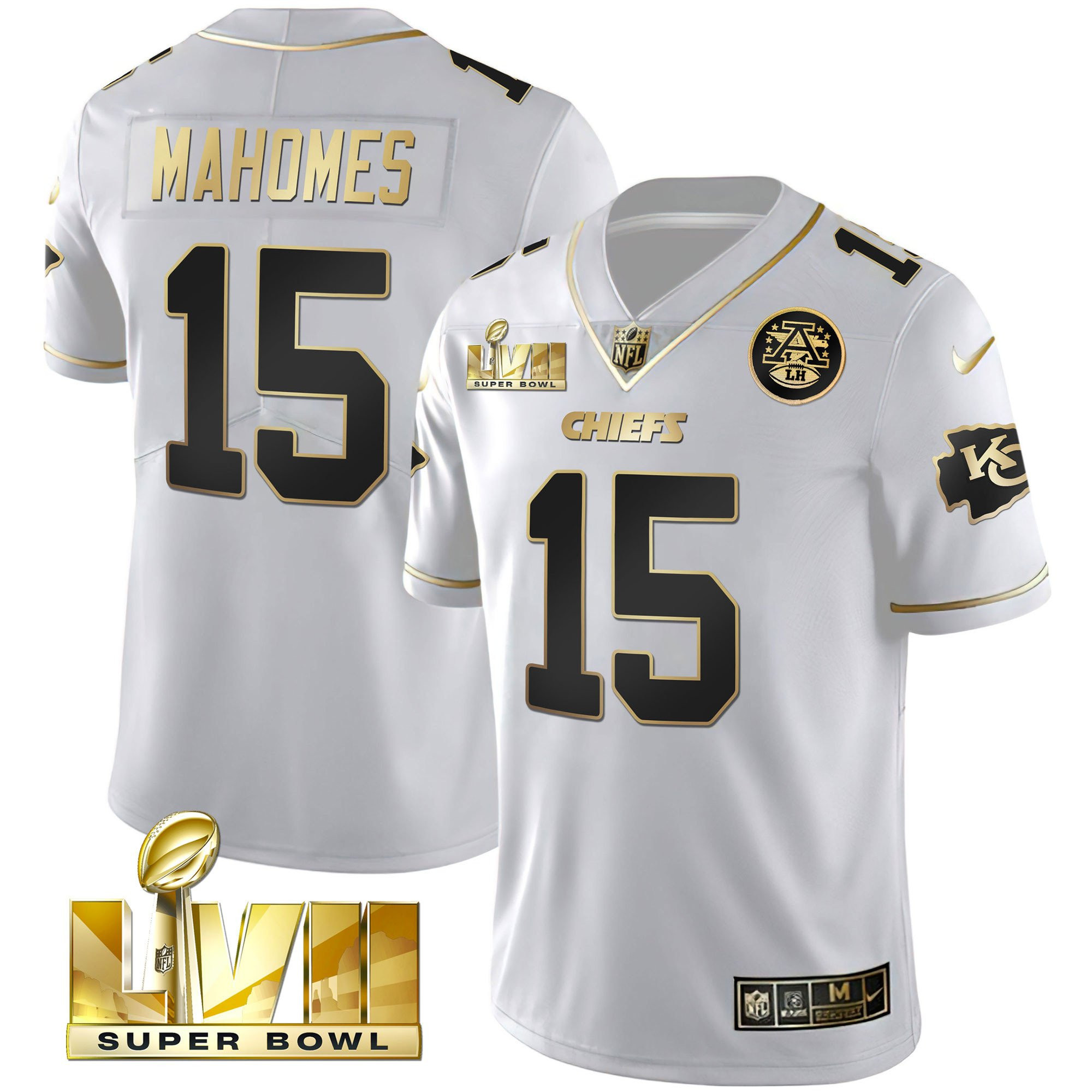 Patrick Mahomes Men's Kansas City Chiefs Super Bowl Vapor Gold White Gold Jersey - All Stitched