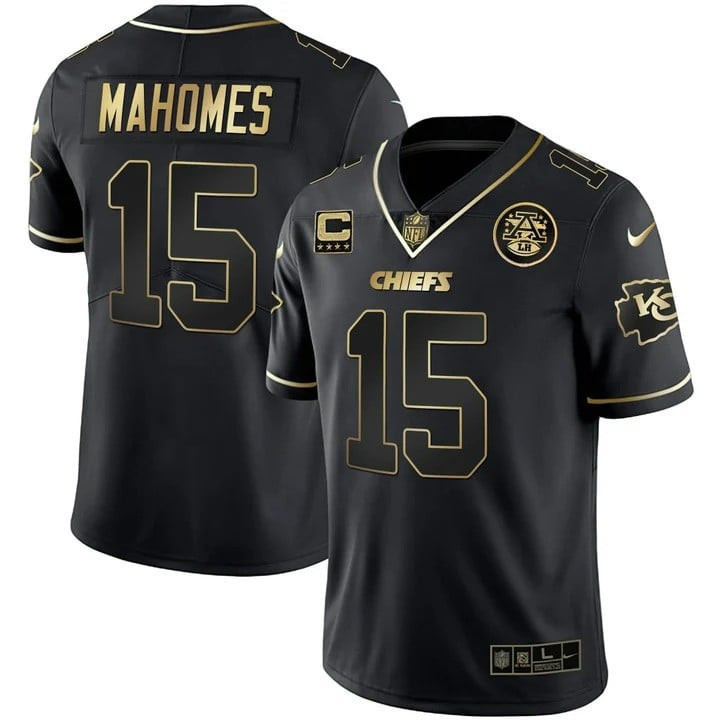 Patrick Mahomes Men's Kansas City Chiefs Vapor Black Red Gold Limited - All Stitched Black Gold Jersey - All Stitched