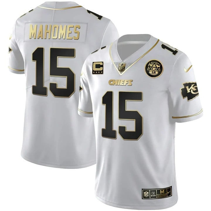 Patrick Mahomes Men's Kansas City Chiefs Vapor Black Red Gold Limited - All Stitched White Gold Jersey - All Stitched