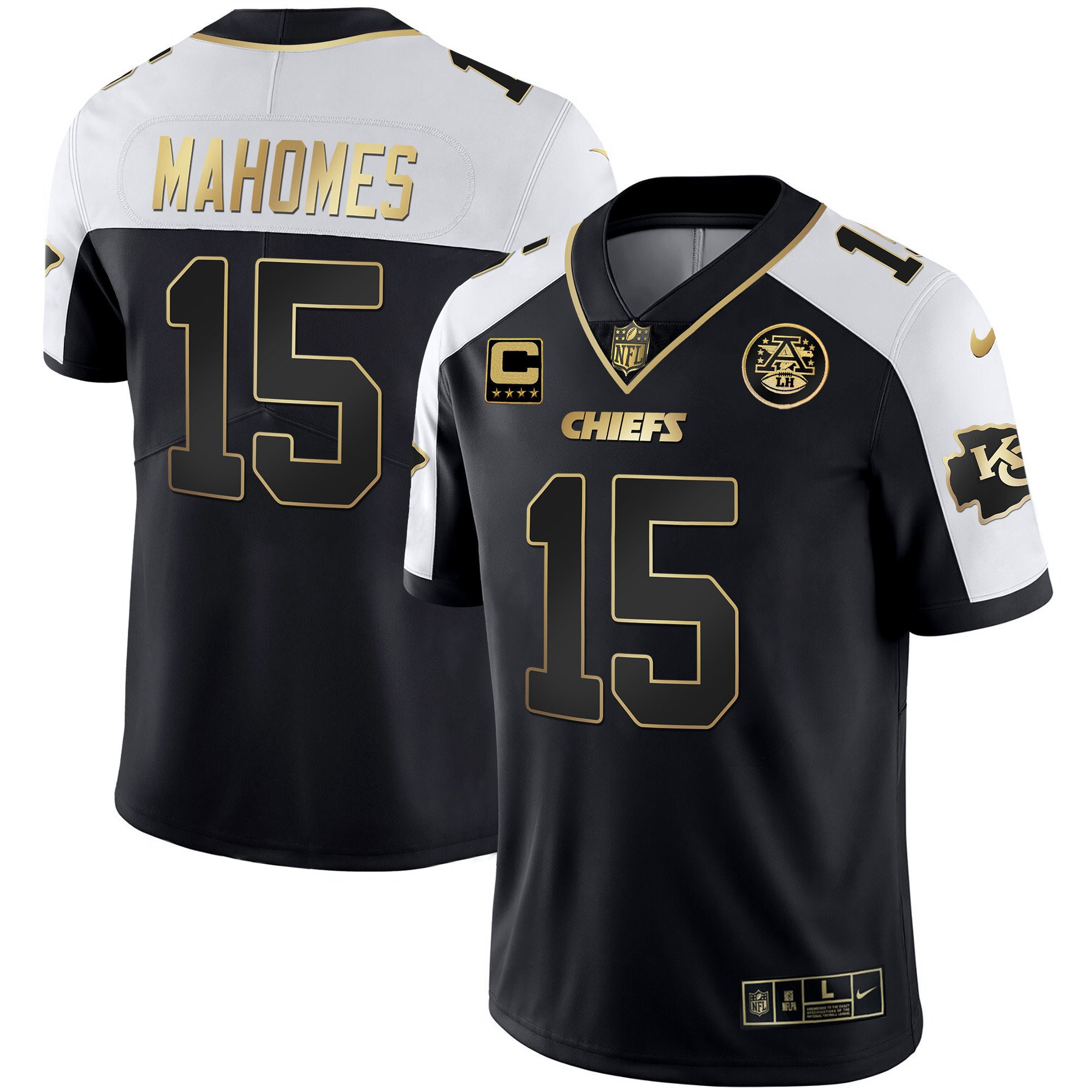 Patrick Mahomes Men's Kansas City Chiefs White Gold & Black Gold - All Stitched Alternate Jersey - All Stitched