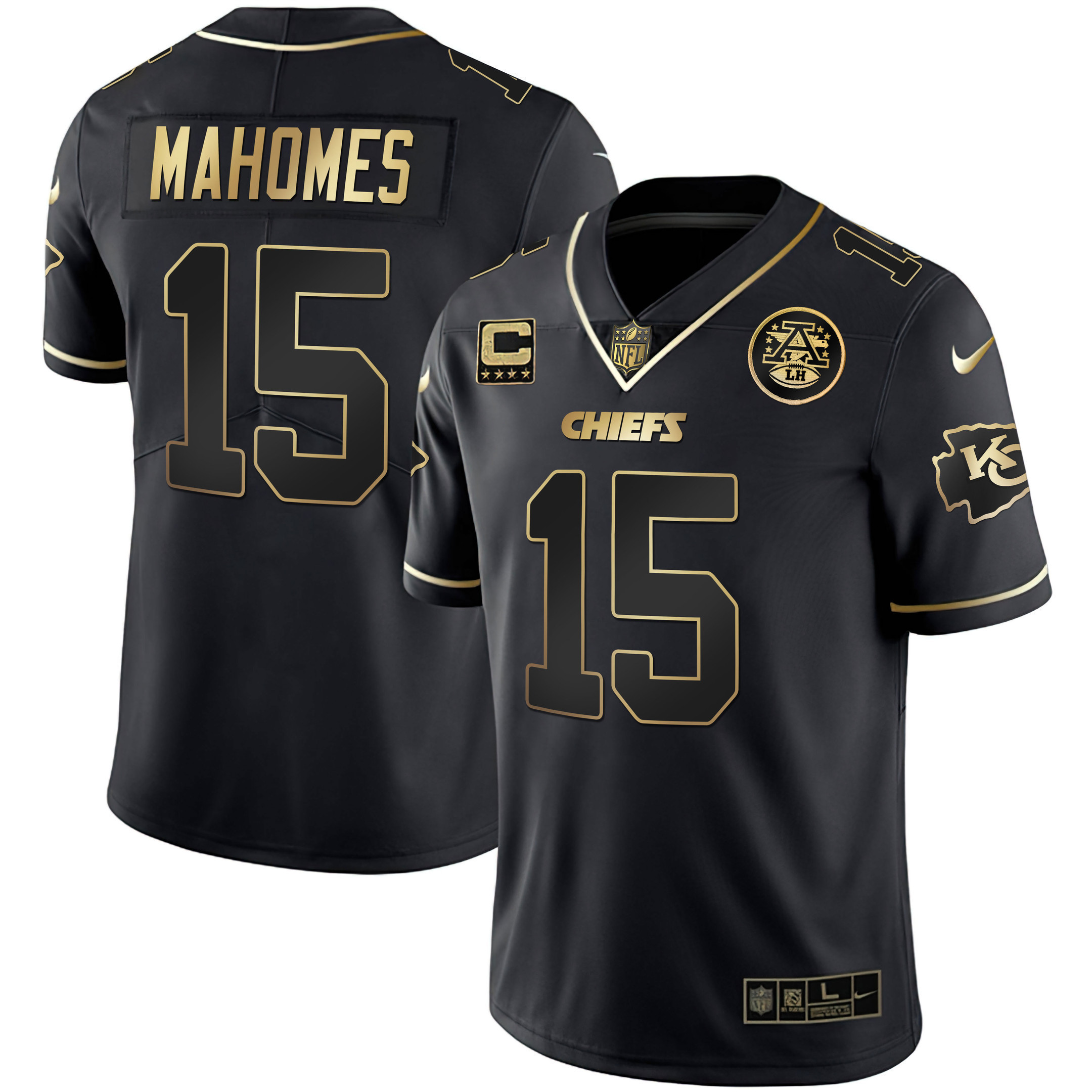 Patrick Mahomes Men's Kansas City Chiefs White Gold & Black Gold - All Stitched Black Gold Jersey - All Stitched