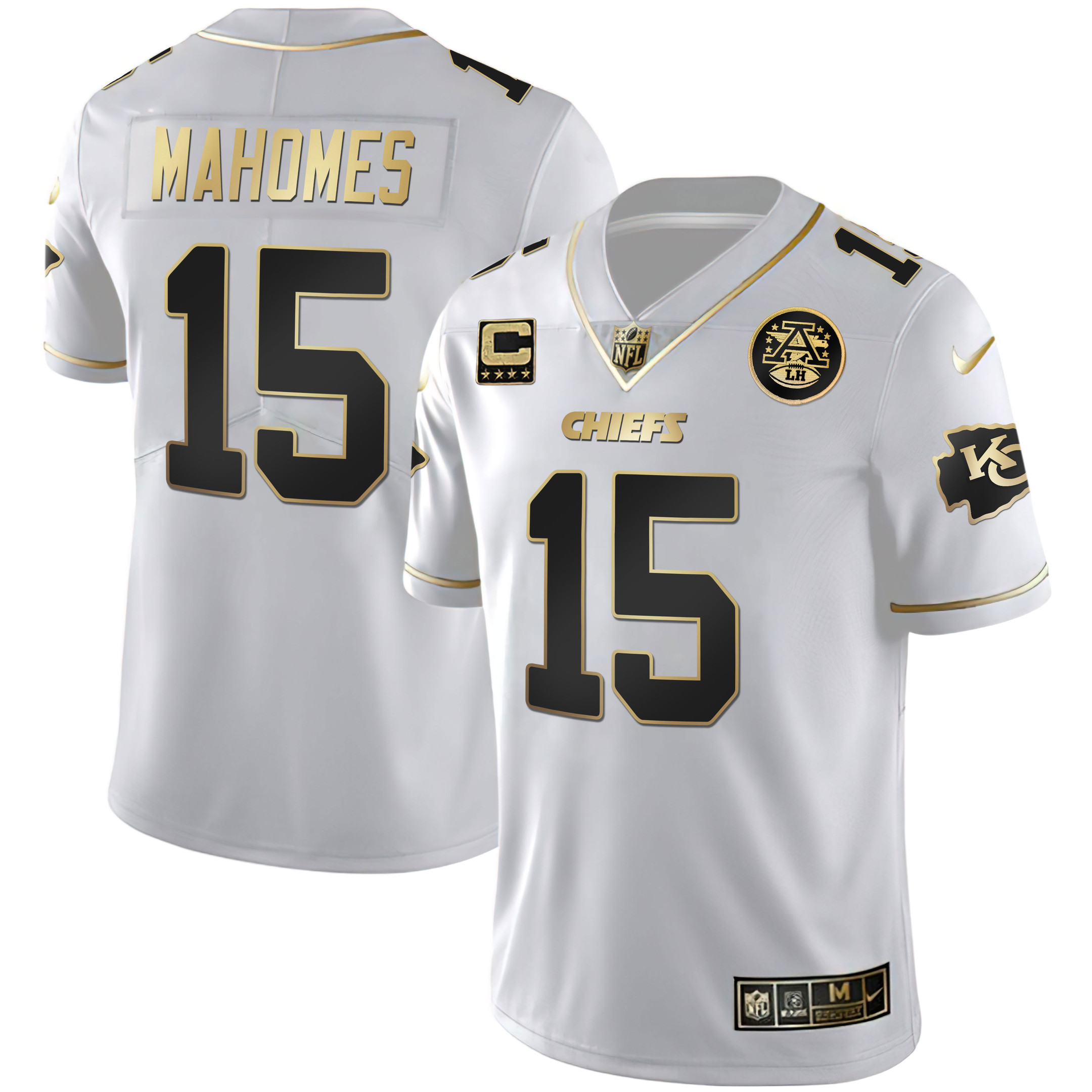 Patrick Mahomes Men's Kansas City Chiefs White Gold & Black Gold - All Stitched White Gold Jersey - All Stitched