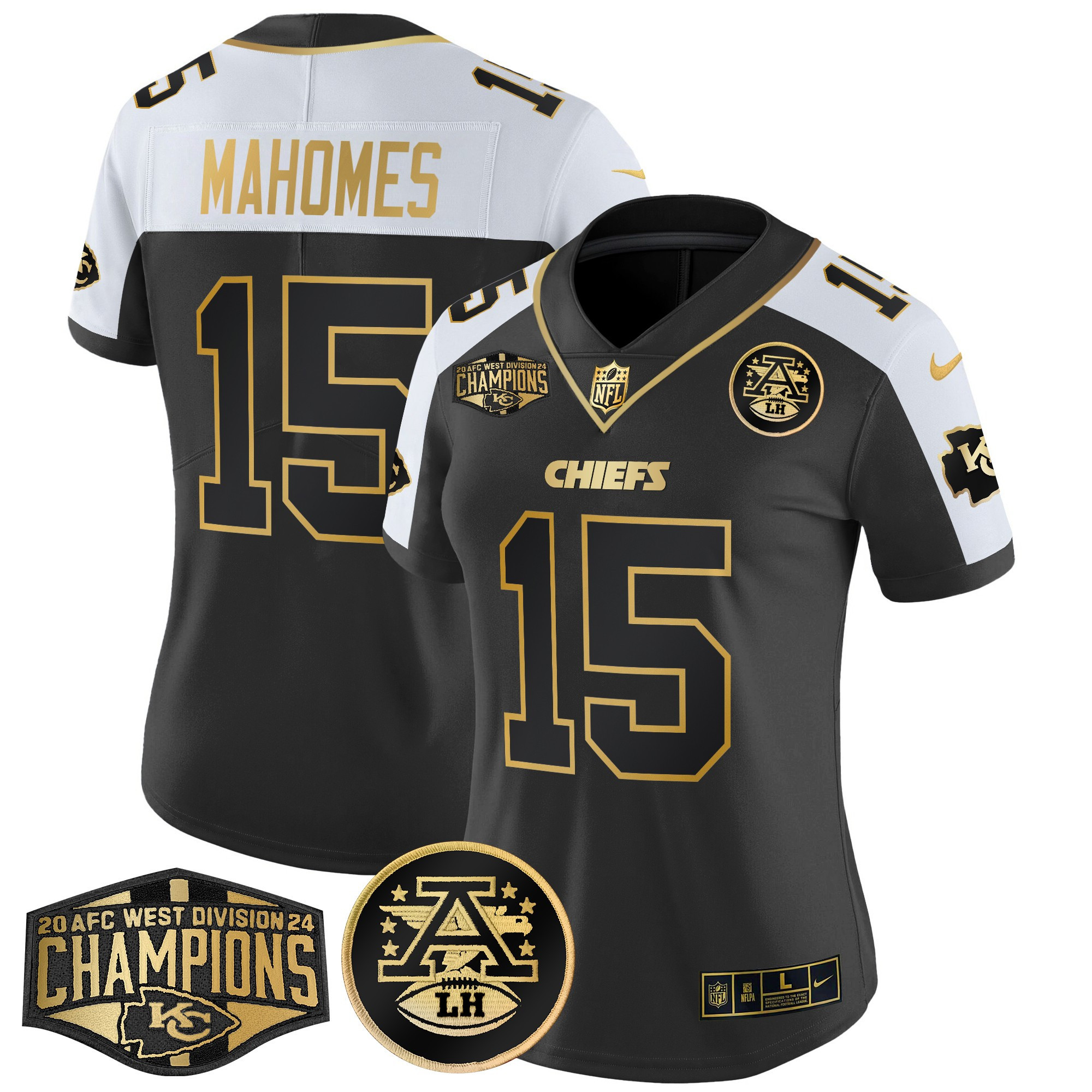 Patrick Mahomes Women's Kansas City Chiefs 2024 AFC West Division Champions Patch Gold Vapor Limited Alternate Jersey - All Stitched