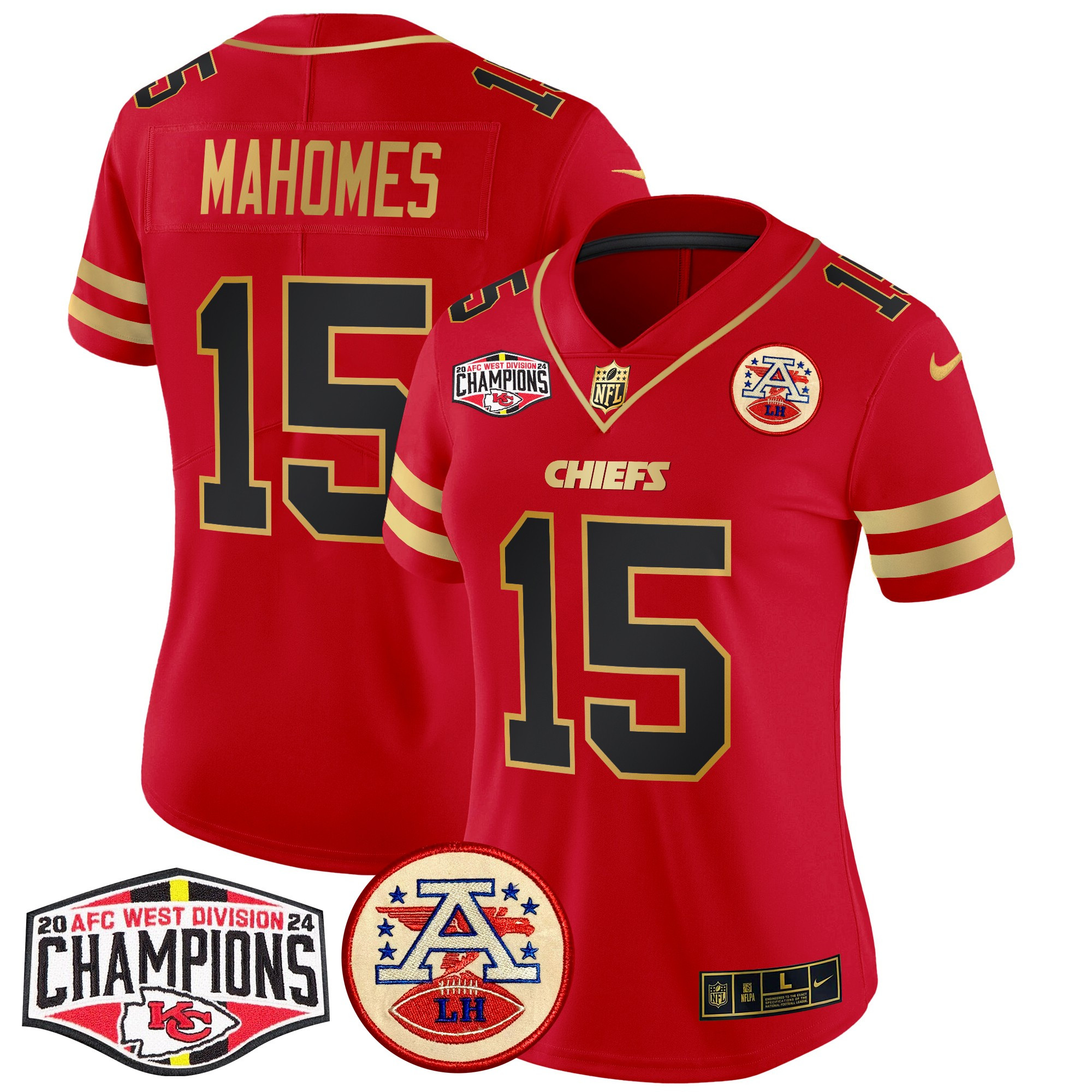 Patrick Mahomes Women's Kansas City Chiefs 2024 AFC West Division Champions Patch Vapor Limited Black Red Jersey - All Stitched